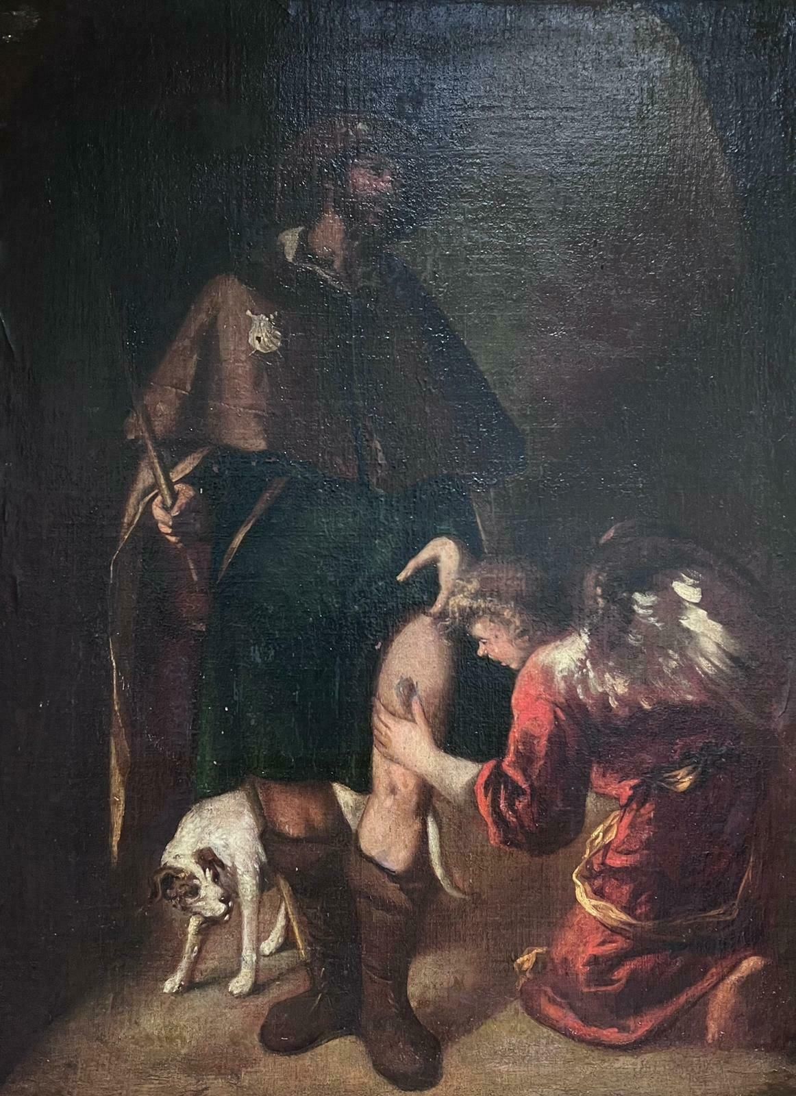 Spanish Old Masterhuge 17th Century Spanish Old Master Oil Painting Wounded Pilgrim With Angel17th Century photo furniture