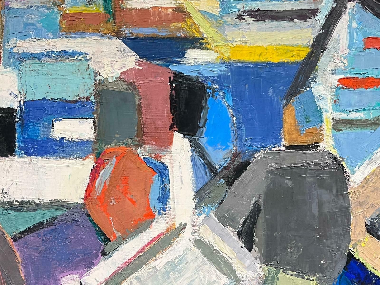 Marguerite Lacrouxhuge Mid 20th Century French Cubist Signed Oil Fisherman With Boats Harbor Quay photo buy