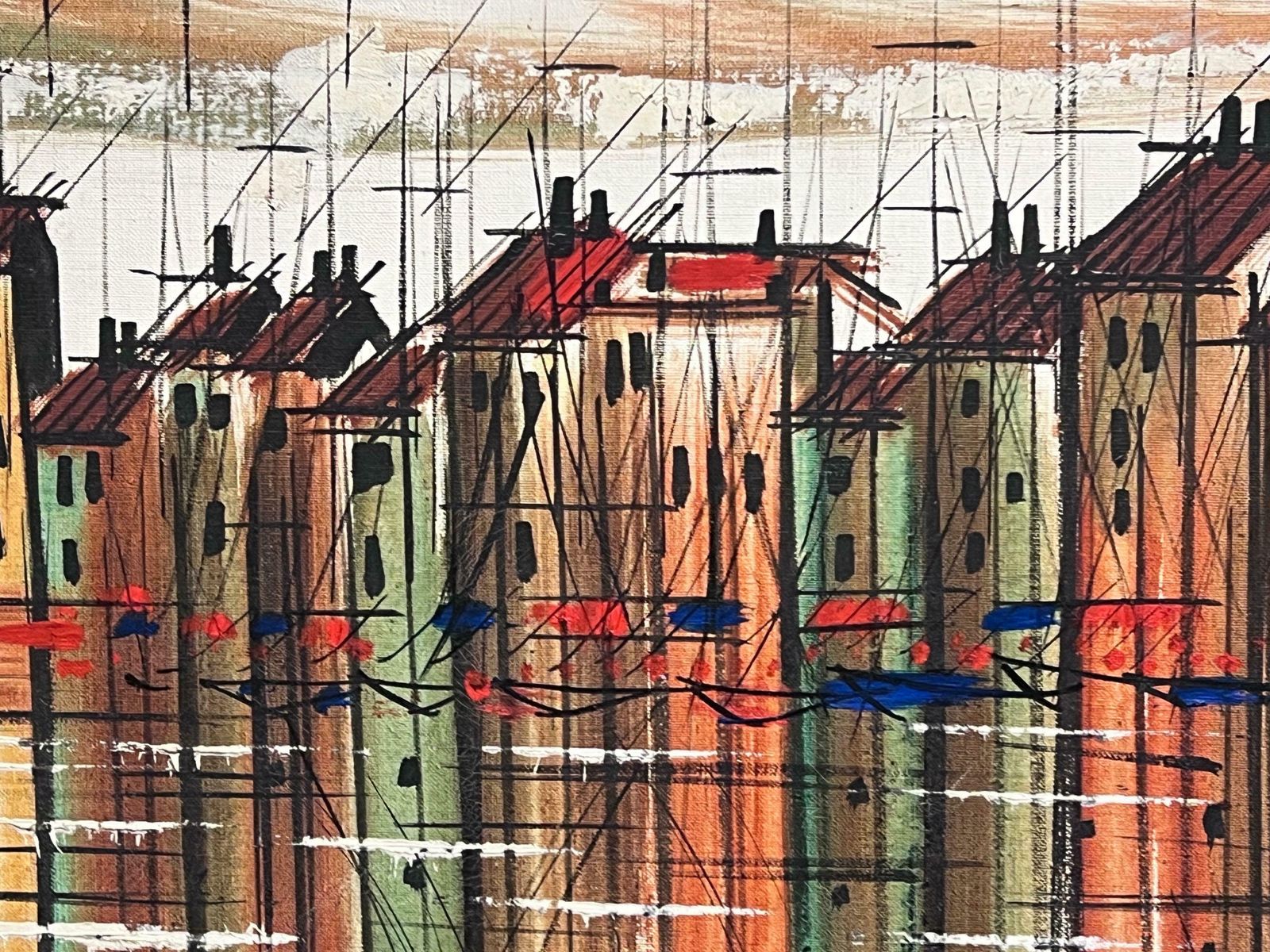 French Schoolst Tropez Harbor France Large 1970's French Modernist Oil Painting On Canvas1970 photo 1018.0