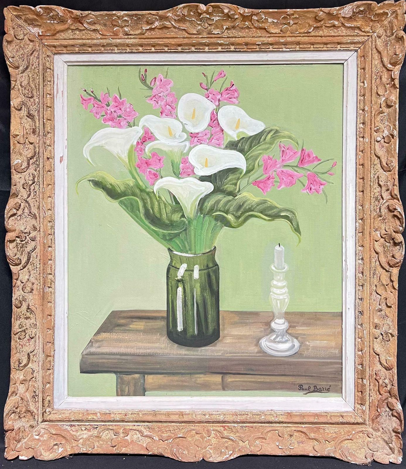 Paul Barremid 20th Century French Post Impressionist Signed Oil Pink & White Flowers