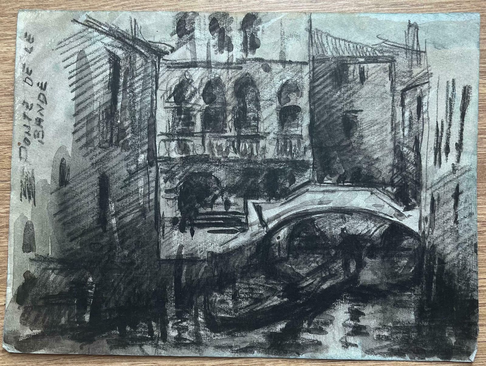 Maurice Mazeiliefrench Impressionist Watercolor Of Venetian Canal Scene Ponte De Le Bande20th Century photo furniture