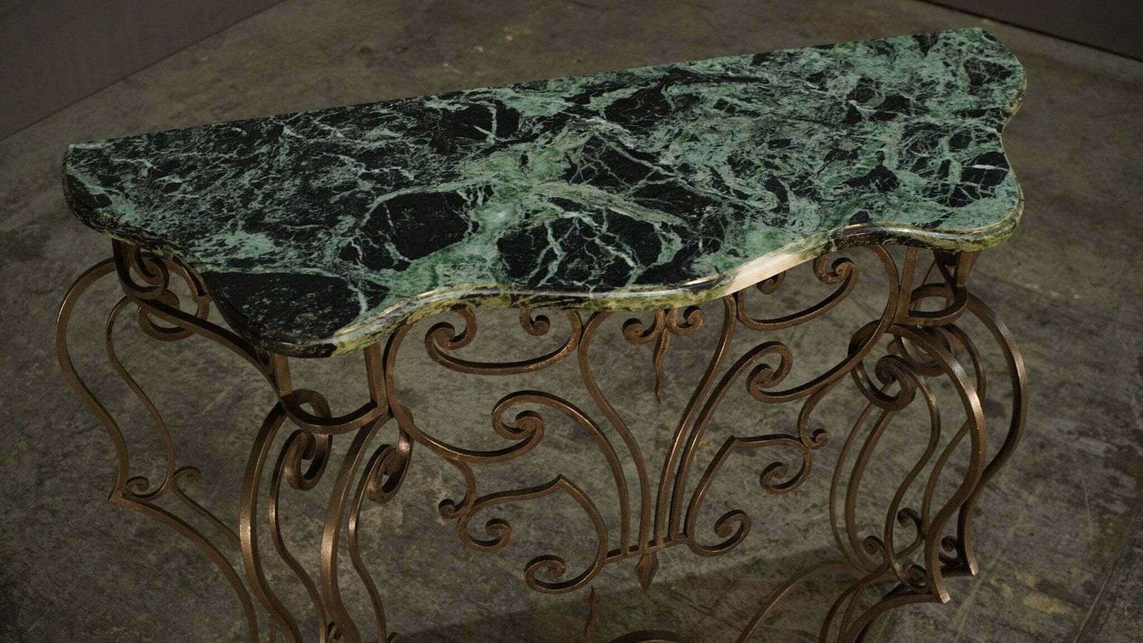 Wrought Steel Variegated Marble Top Console Table, Manner Of Gilbert Poillerat photo vinterior