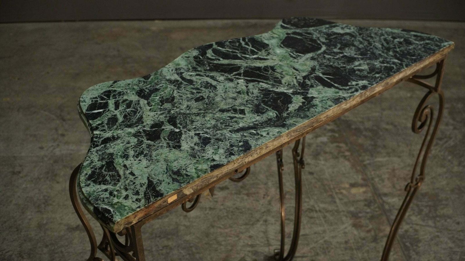 2800.0 Wrought Steel Variegated Marble Top Console Table, Manner Of Gilbert Poillerat photo