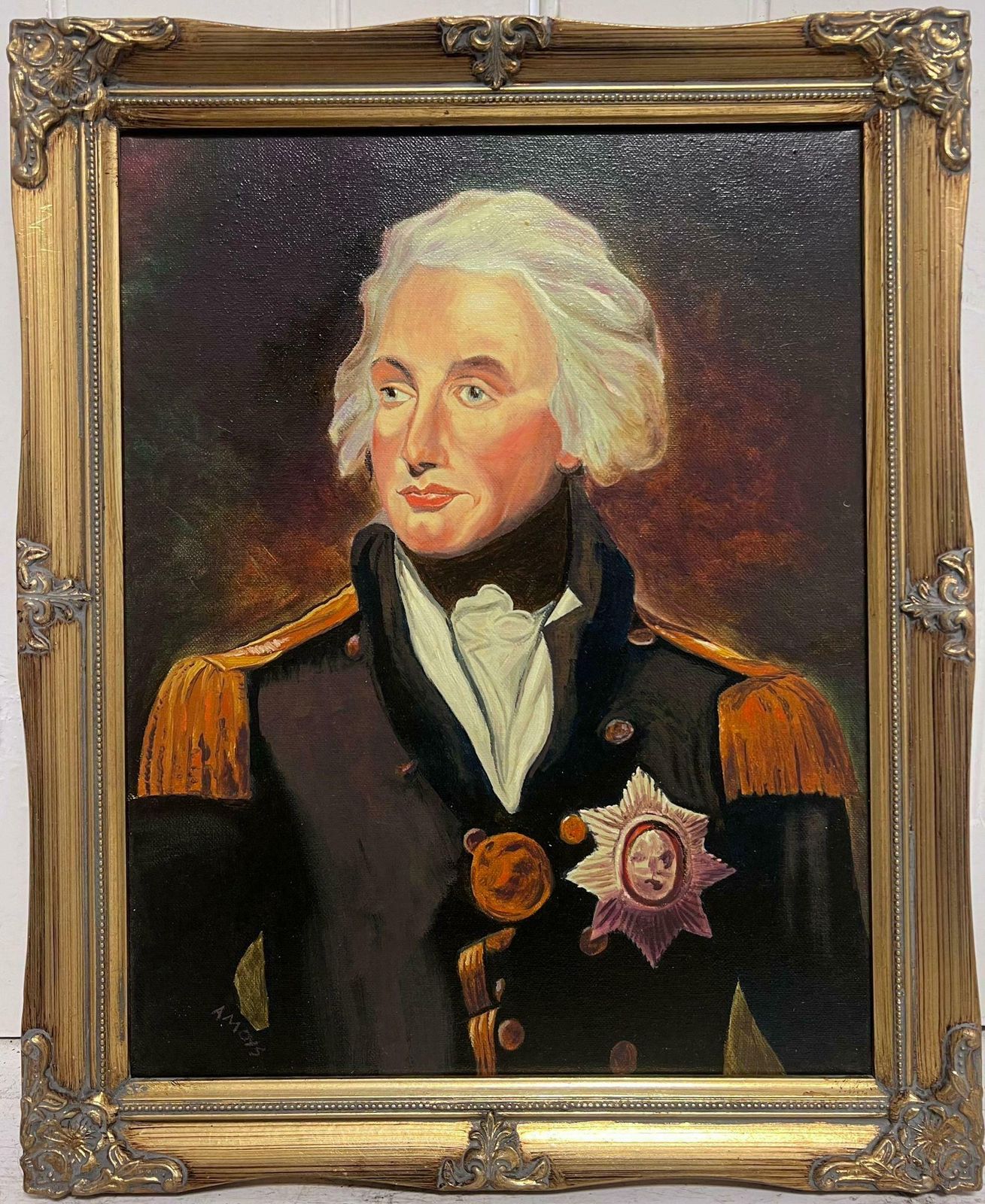 20th Century British Schoolvice Admiral Lord Nelson Signed British Oil Painting On Canvas photo vintage
