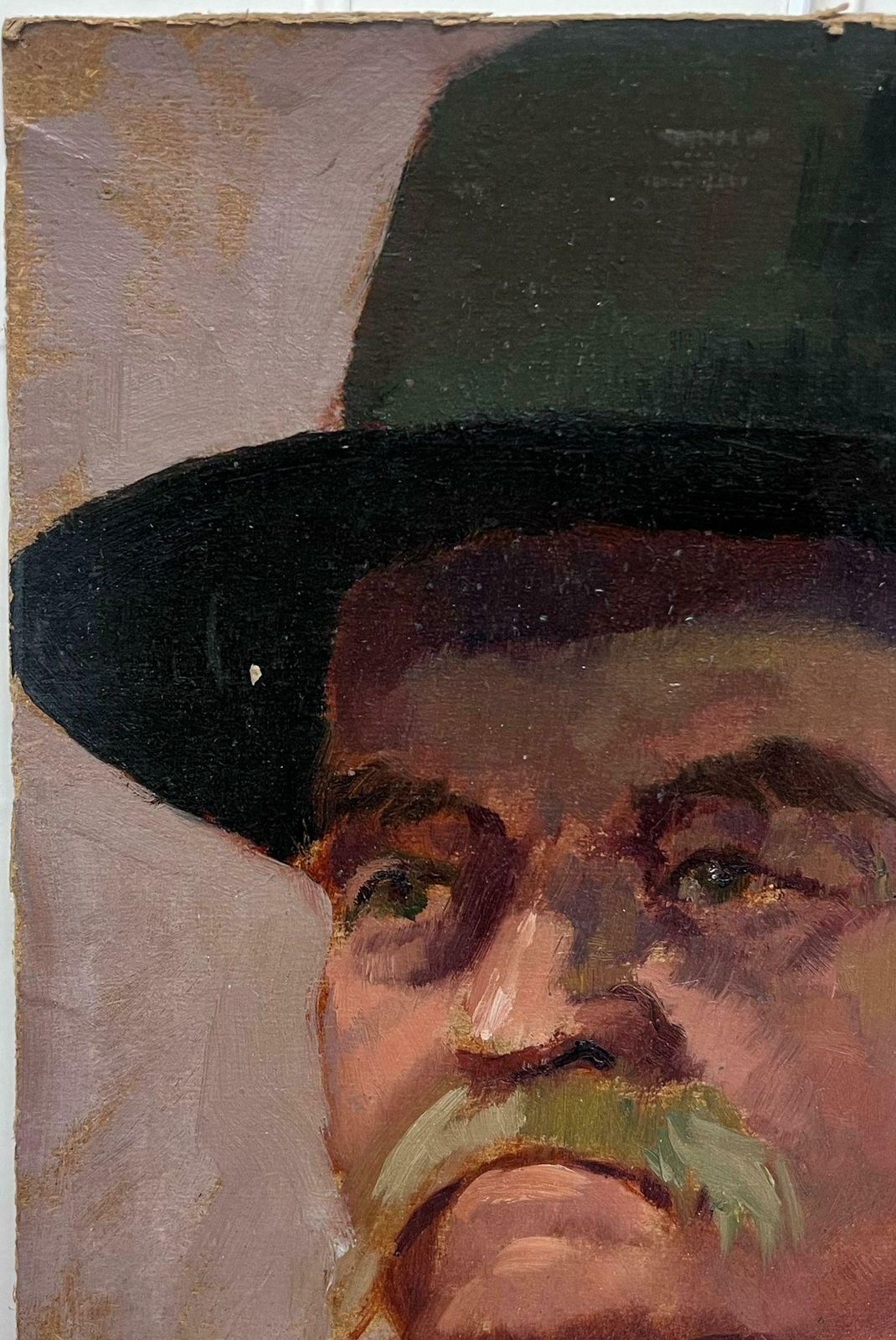 20th Century British Schoolmid 20th Century British Portrait Of A Man With Mustache In A Hat Oil Painting photo Art