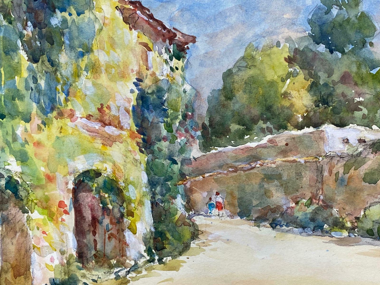 Camille Meriotst Paul De Vence  French Signed Watercolour Painting   Colourful French Streetsc. 1940's photo furniture