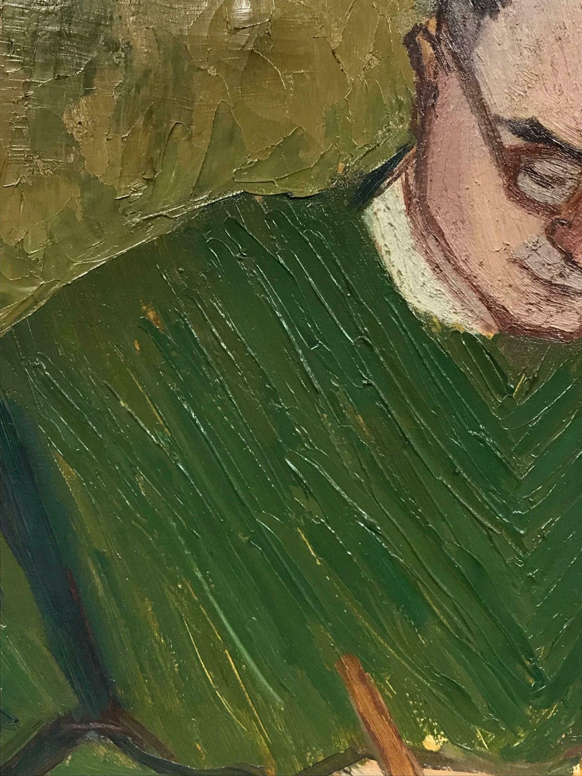 French Schoolmid 20th Century French Post Impressionist Oil   Portrait Of Man Writing At Desk photo 1285.0