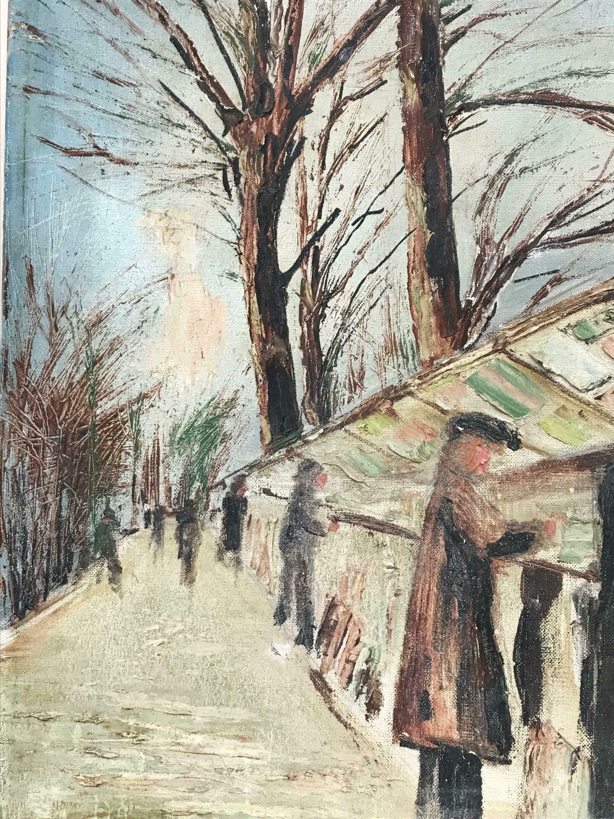 French School1960's French Signed Oil Painting Bouquinistes River Seine Notre Dame Paris photo vinterior