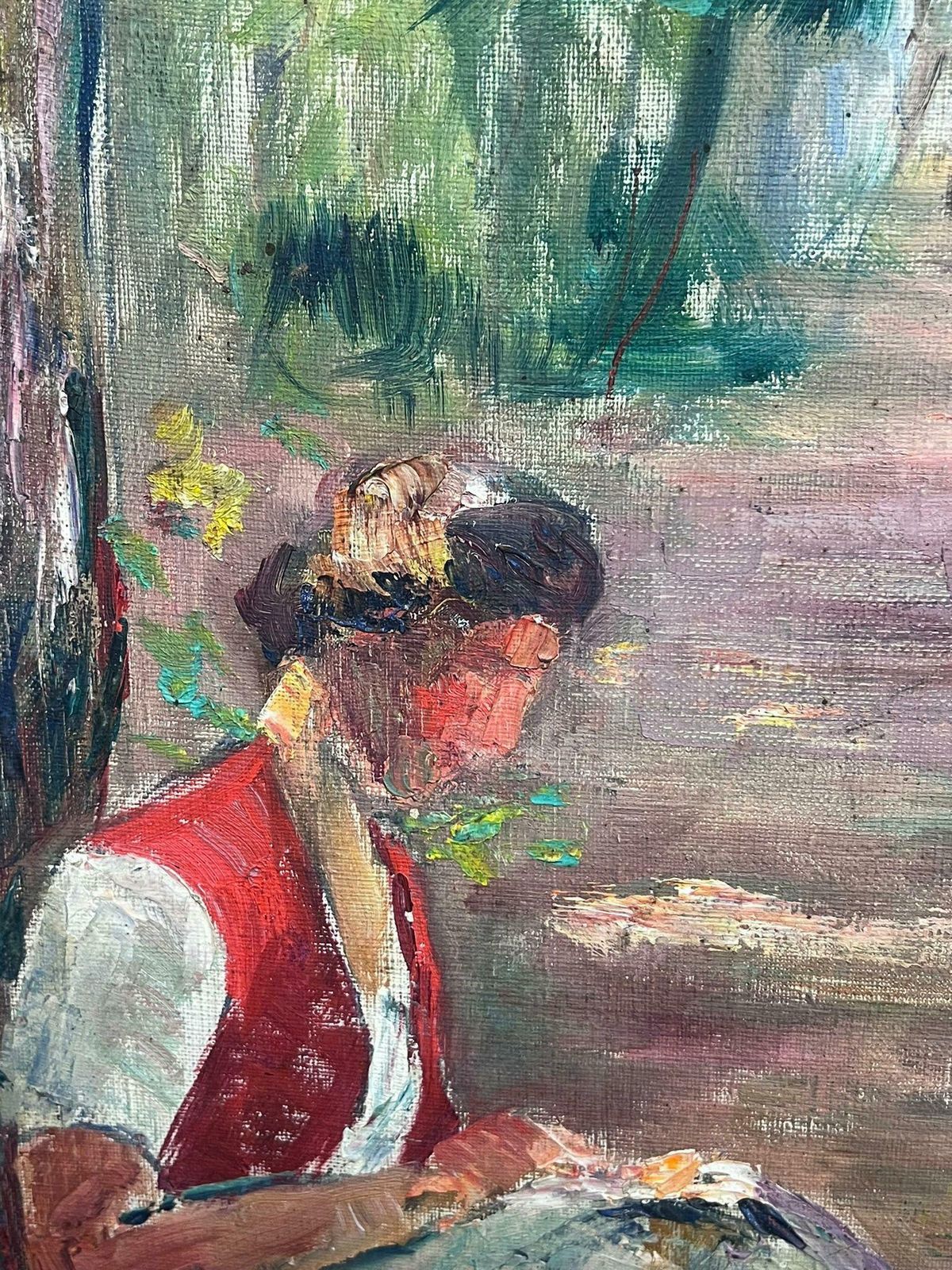 Regine Davidmid 20th Century 1950's French Post Impressionist Oil Girl Reading In Woods1950's photo Art