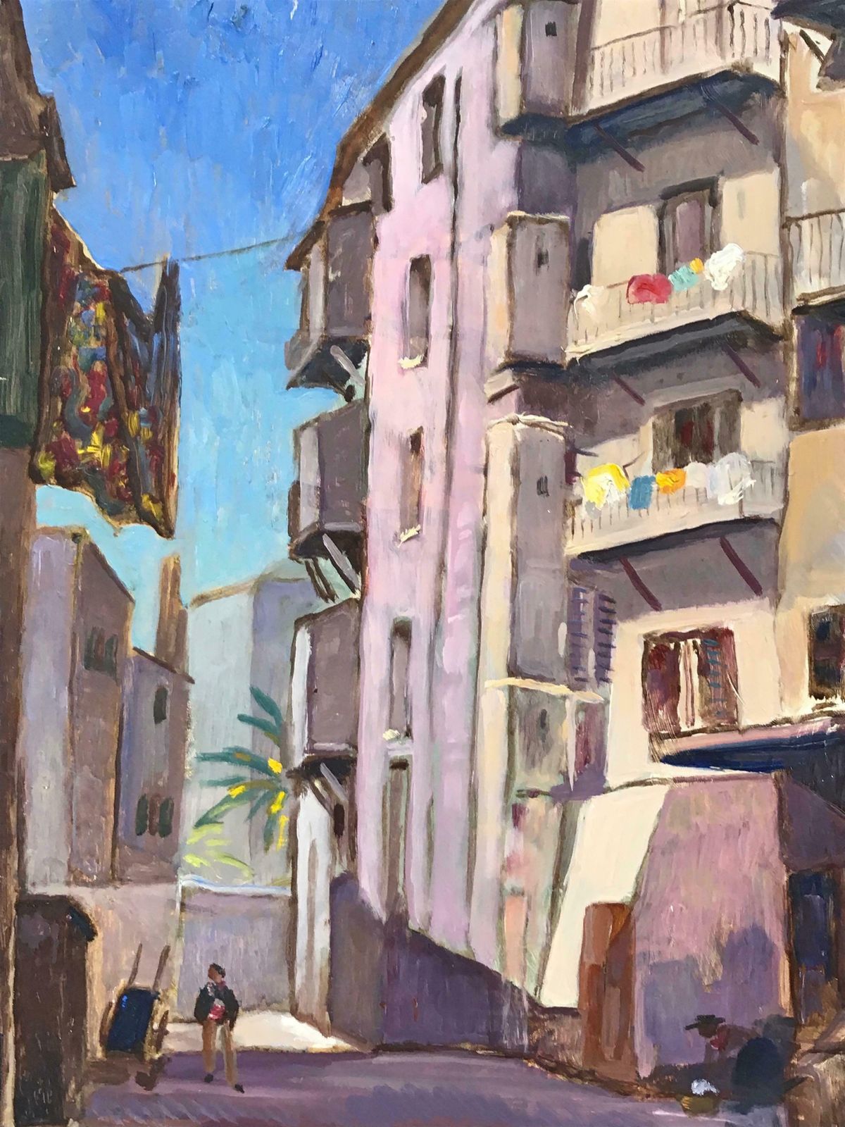 French School1930's French Impressionist Oil Provencal Old Town Village Houses & Washing photo for sale