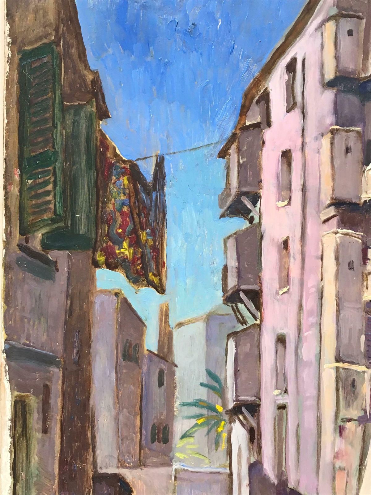 French School1930's French Impressionist Oil Provencal Old Town Village Houses & Washing photo vinterior