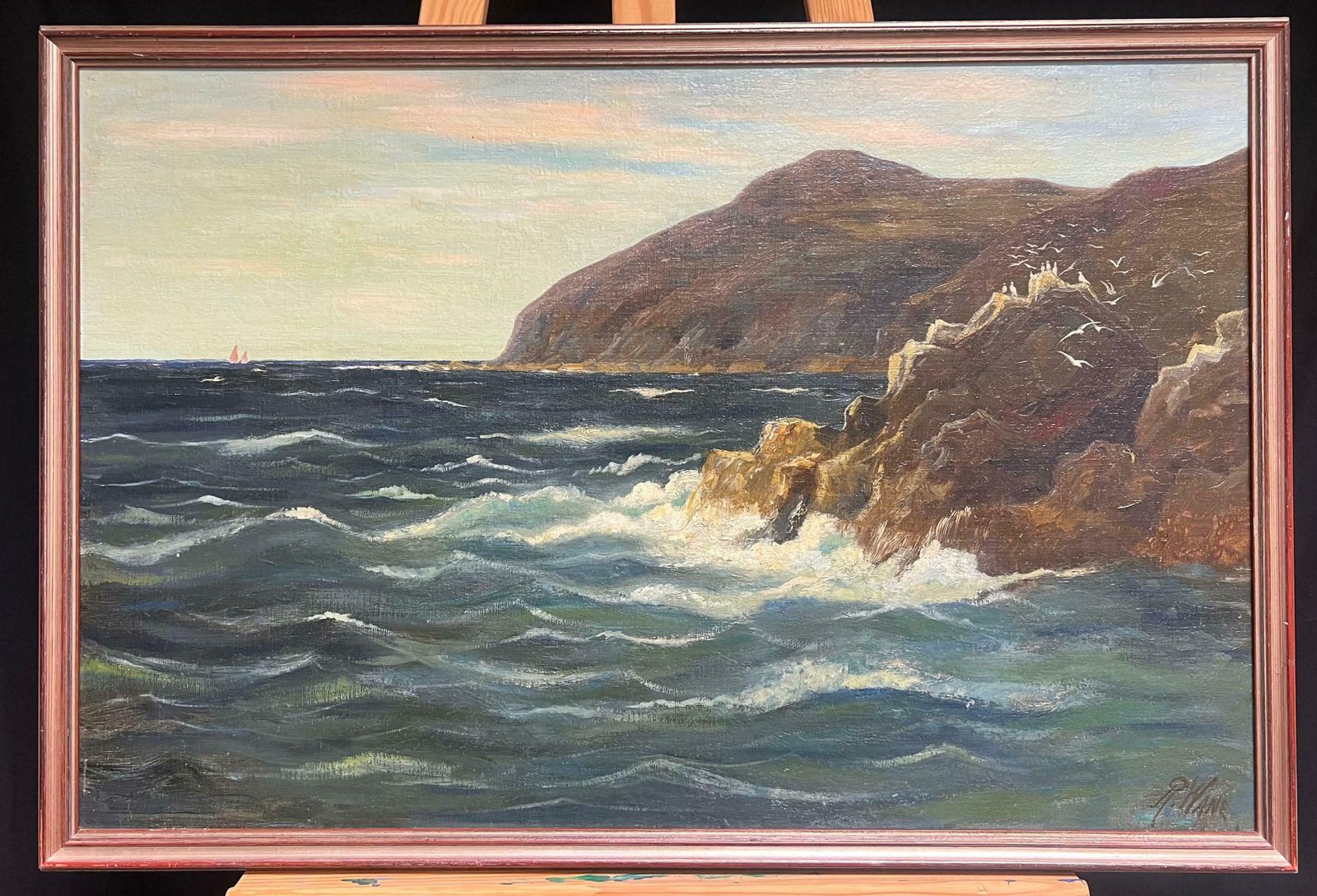 French Schoolmajestic Coastal Cliffs With Seabirds And A Distant Sailboat A Captivating Sea20th Century photo furniture