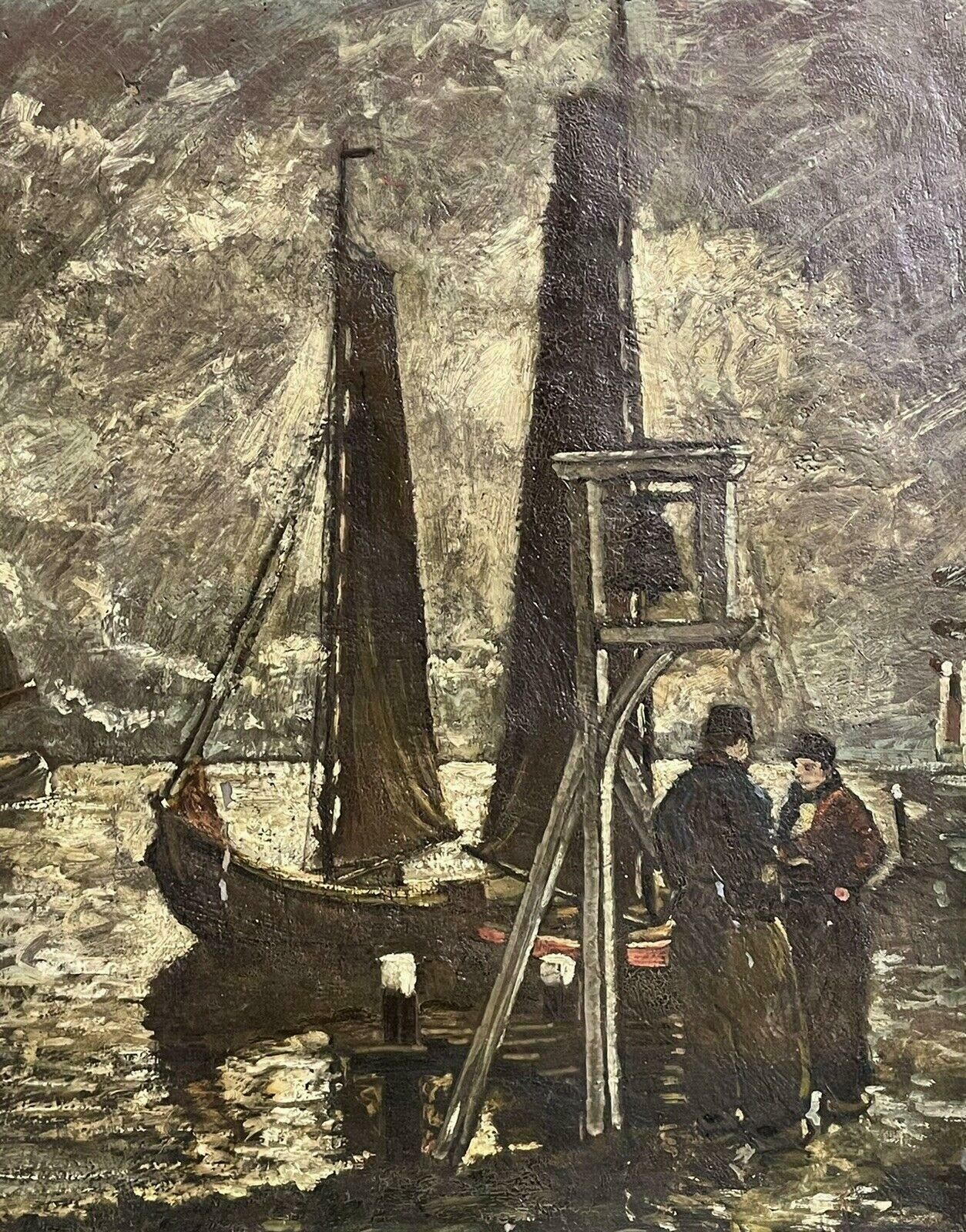 Unknownvintage French Signed Oil   Fishermen Chatting By Harbour   Signed & Framedmid Century photo vintage