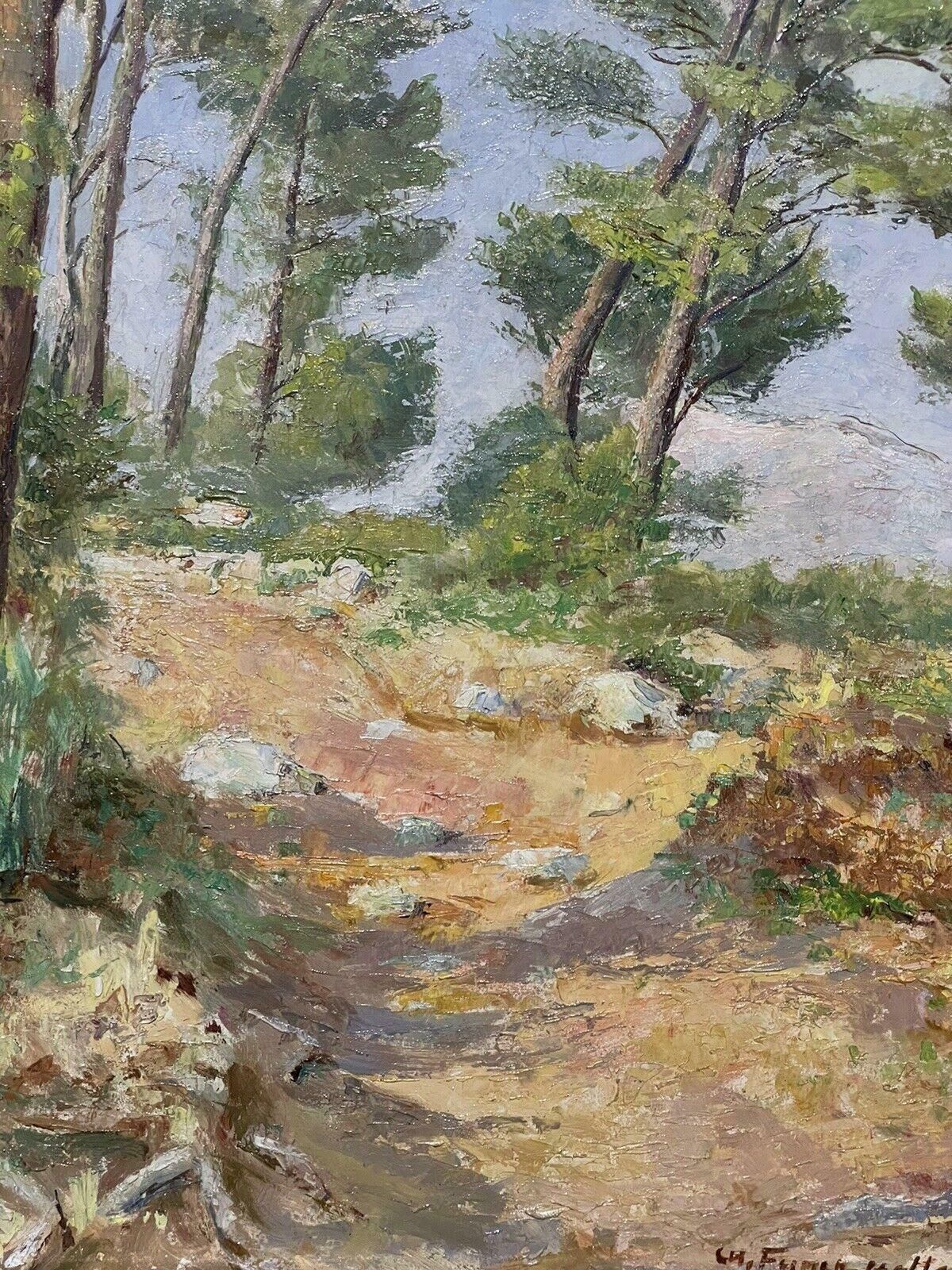Unknownfrench Impressionist Signed Oil Painting Cote D'azur Coastal Pathway With Trees photo 1298.0