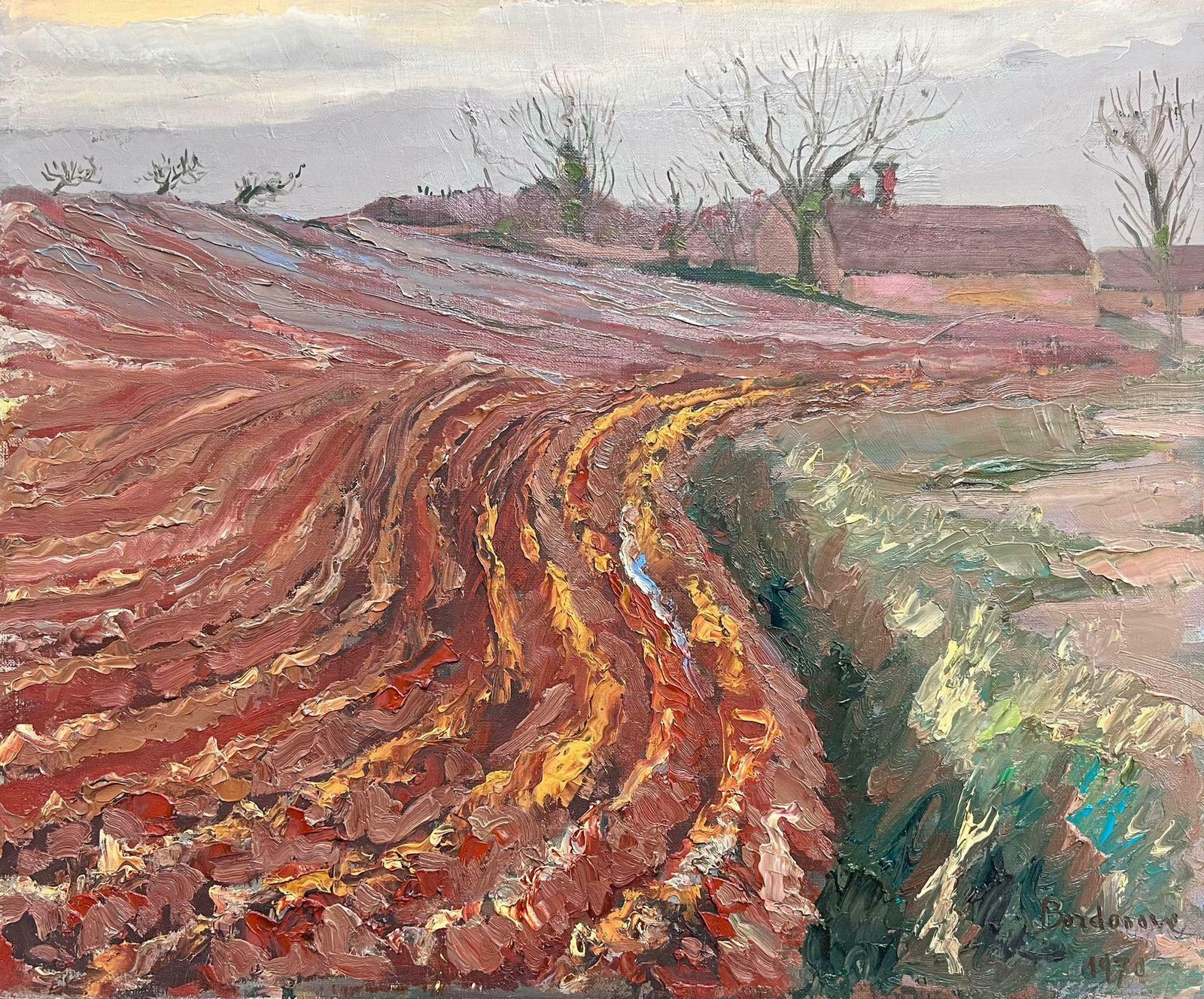 Georges Bordonove1970's French Post Impressionist Signed Oil Rural Autumn Furloughed Fields1970