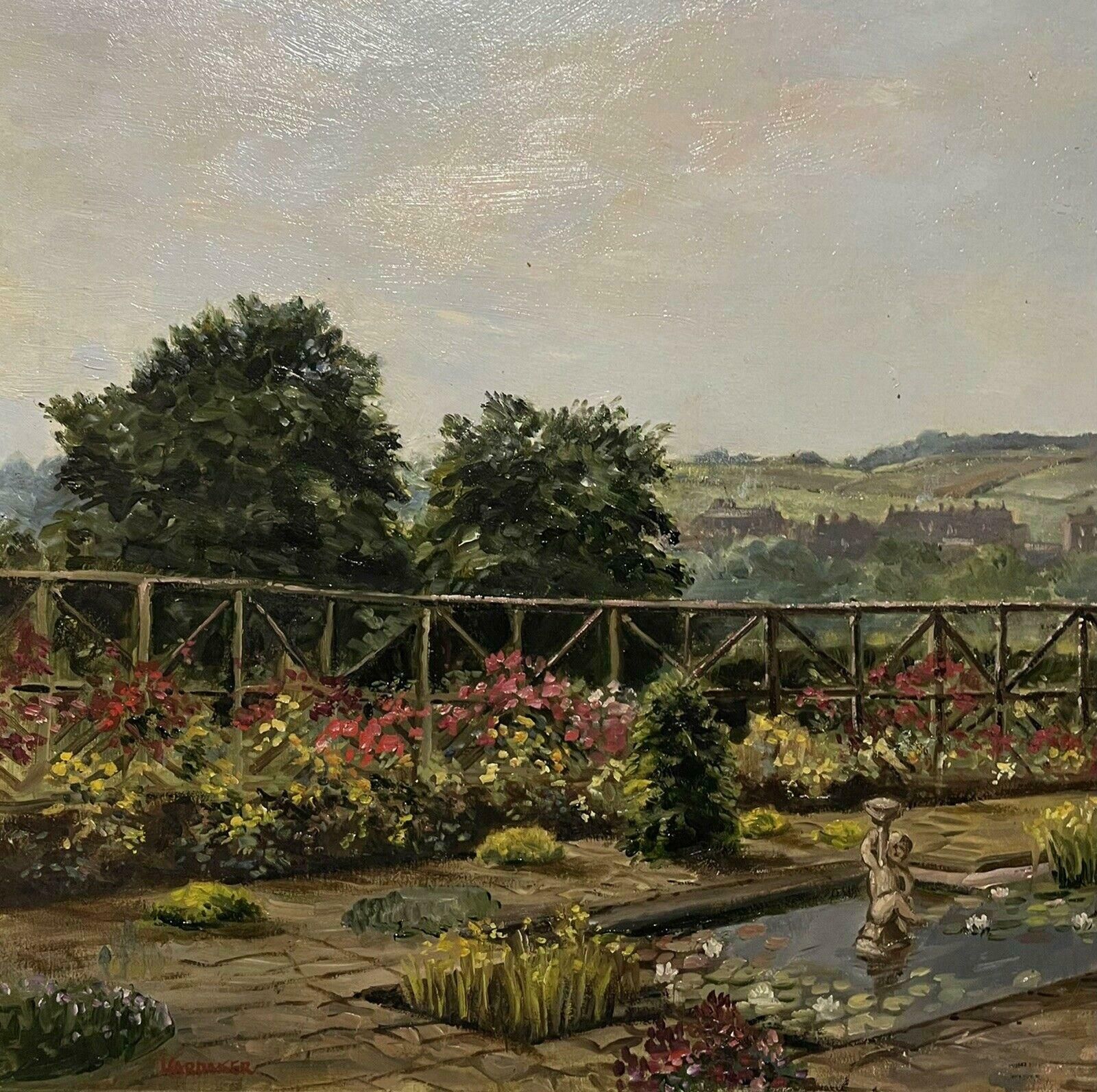 British Schoolcountry House Garden And Terrace Far Reaching Panoramic Landscape Views, Oil photo for sale
