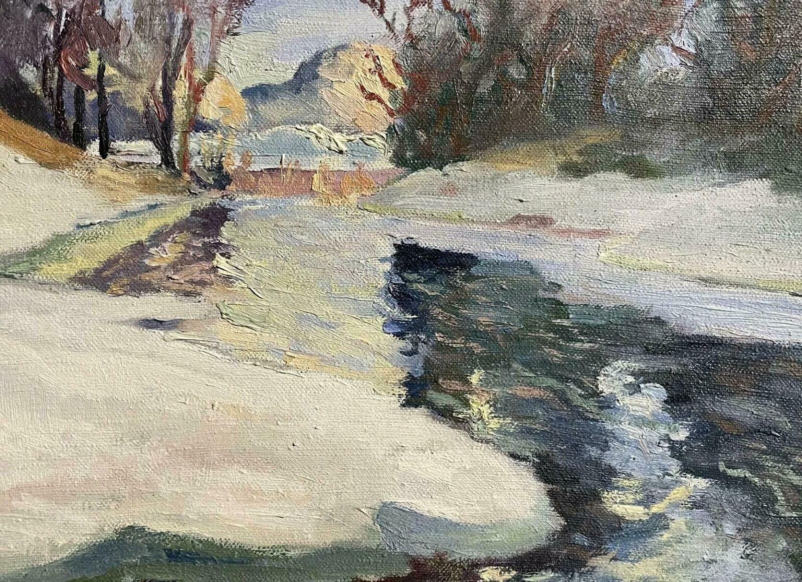 Swedish Signed1940s Swedish Signed Oil Painting   Winter Snow River Landscape   Framedc. 1940's photo Art