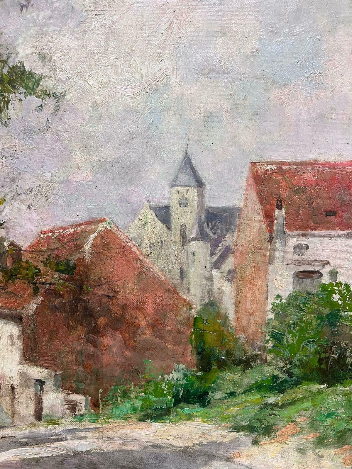 Jacques Madyol1930's Belgian Impressionist Signed Large Oil Dappled Lit Autumn Street Village1930's photo for sale