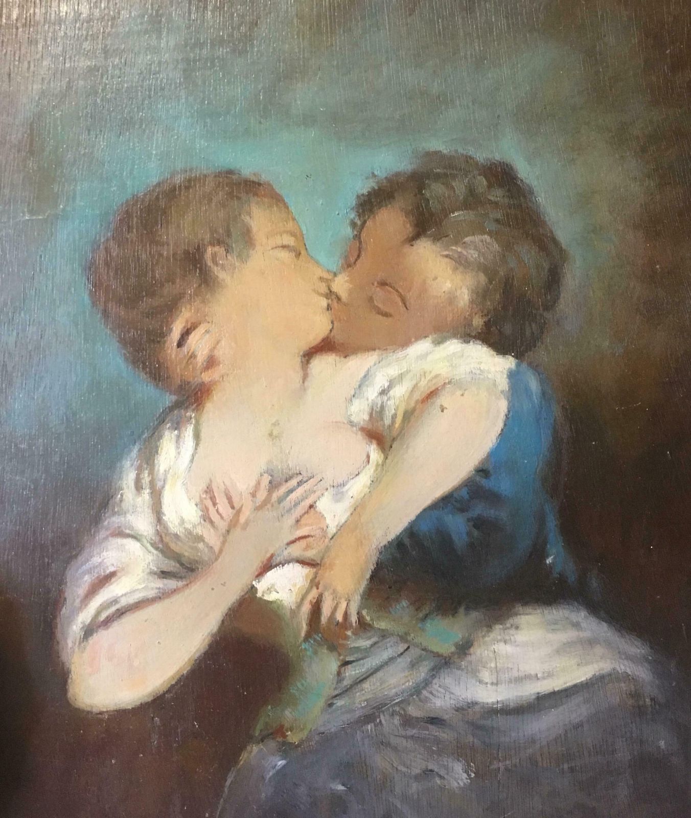 Claude Benard"Le Baiser D'apres Boucher", Impressionist Portrait, Oil Painting, Signed1947 photo 911.0