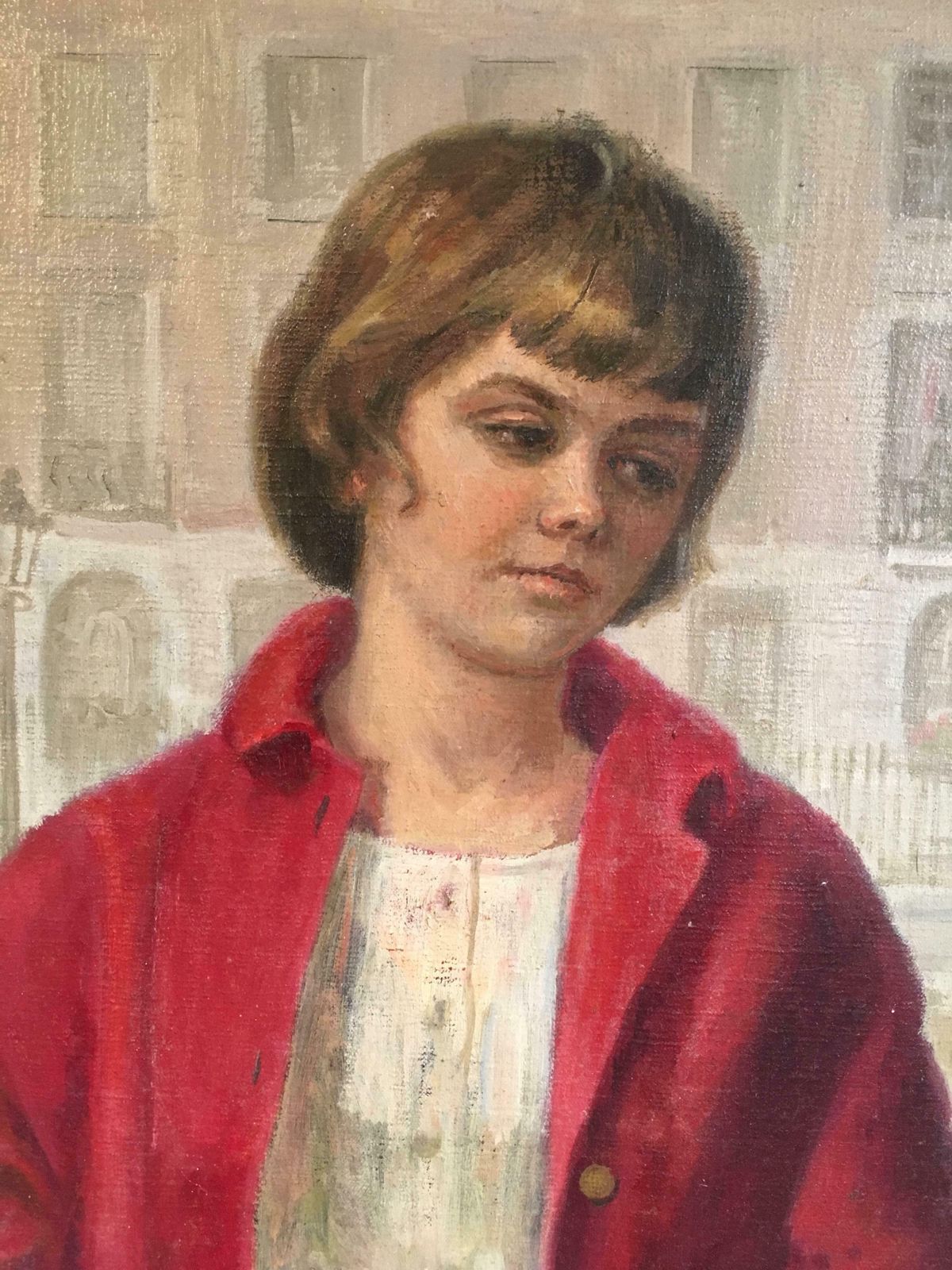 Unknowngirl In Red, Impressionist Portrait, Oil Painting, Signed C.1950s photo Art