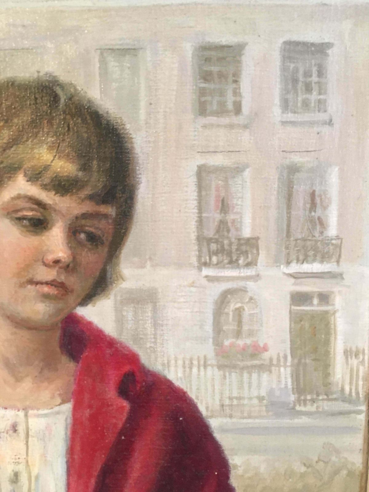 Unknowngirl In Red, Impressionist Portrait, Oil Painting, Signed C.1950s photo vintage