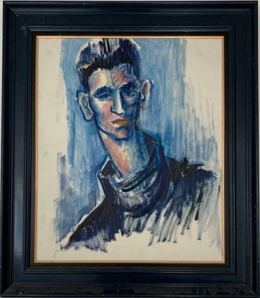French Painterportrait Of Young Man In Blue, French School, Oil On Canvas Framed Modernc.2000 photo furniture