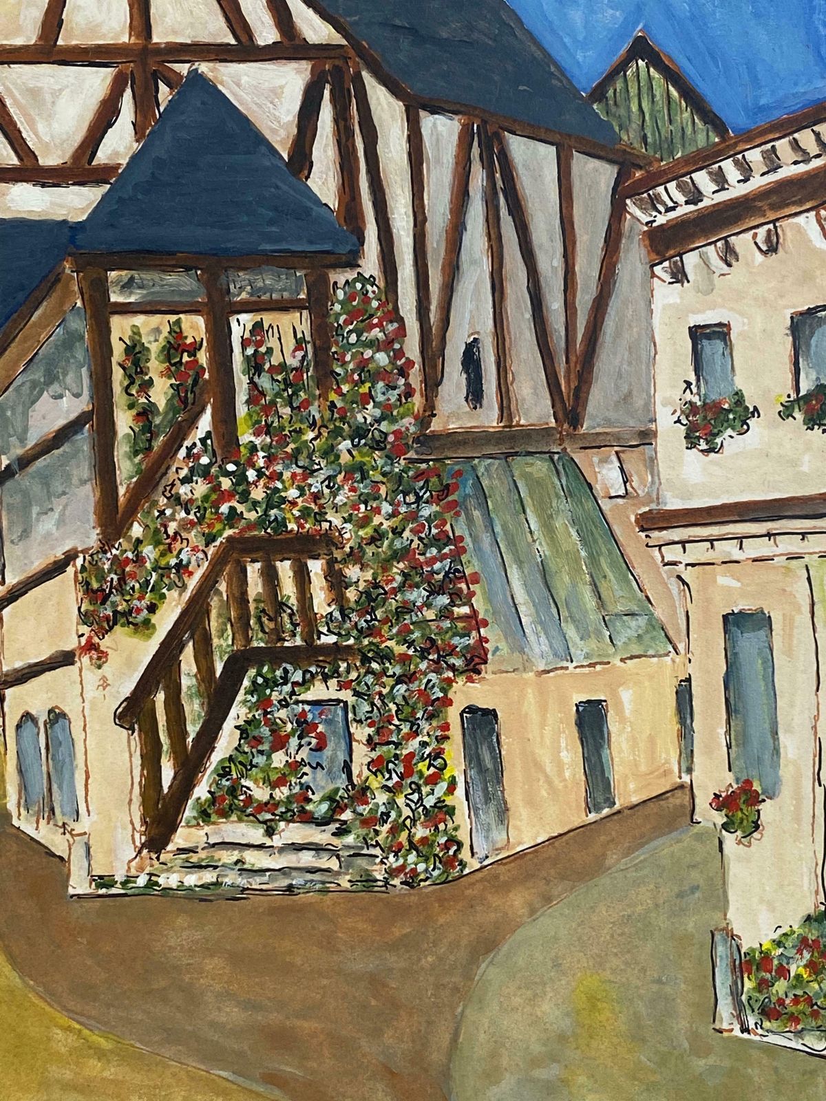 Bernard Labbe1950's French Modernist/ Cubist Painting  Beautiful French Town With Two Figures1950's photo for sale