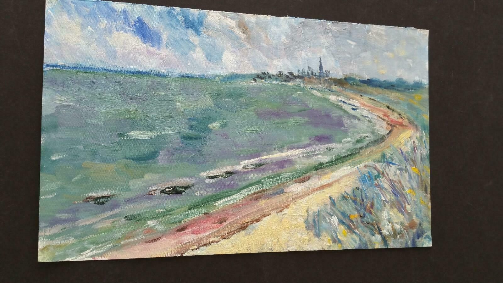 Unknown20th Century French Oil Painting A Coastal Villagelate 20th Century photo vintage