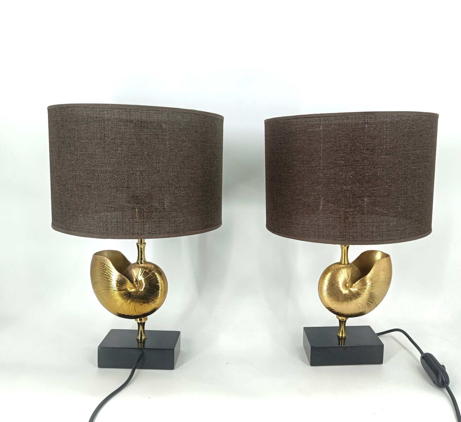 Vintage Brass Nautilus Shell Table Lamps 1970's   France    Set Of 2 photo for sale