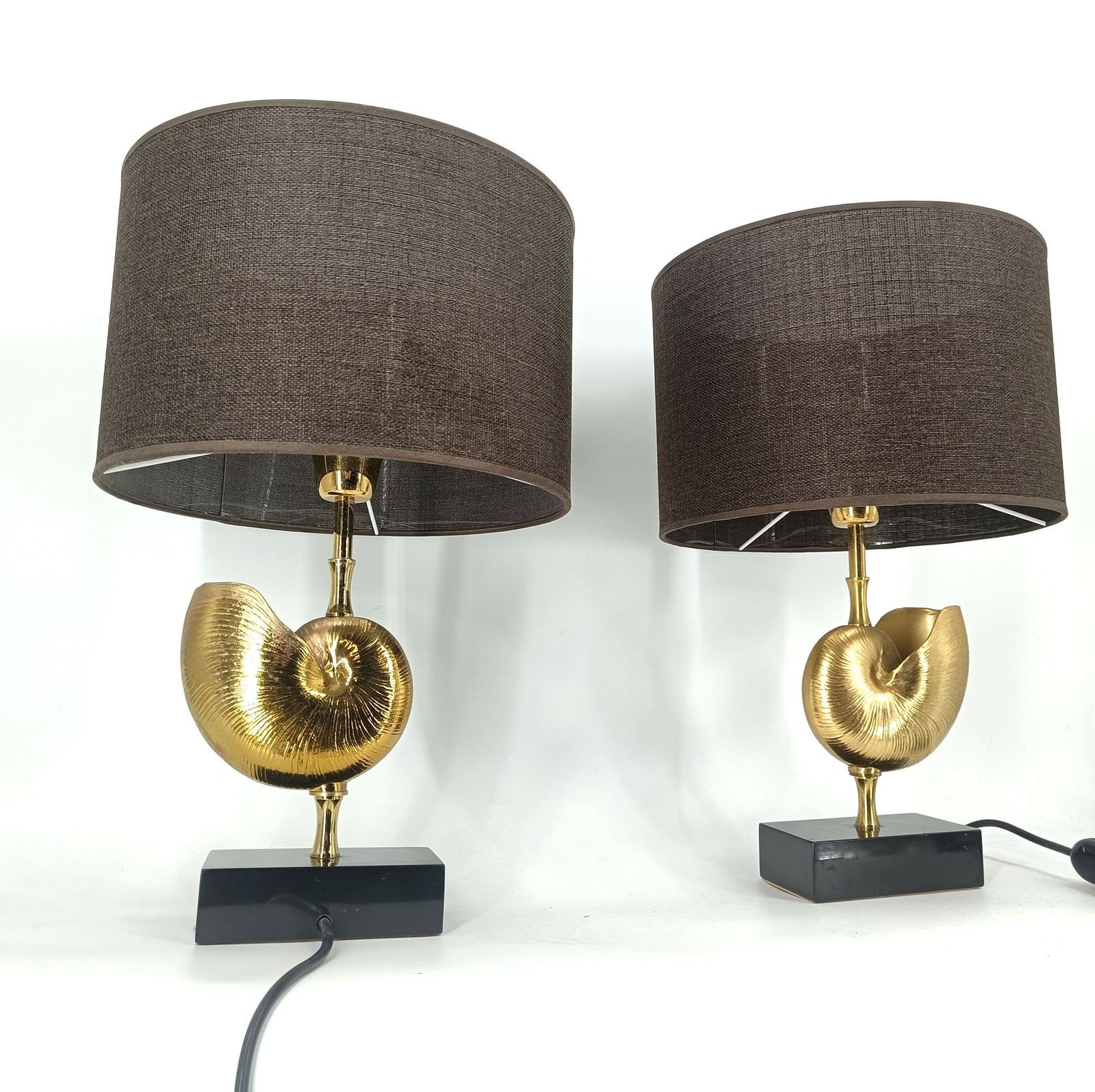 Vintage Brass Nautilus Shell Table Lamps 1970's   France    Set Of 2 photo buy
