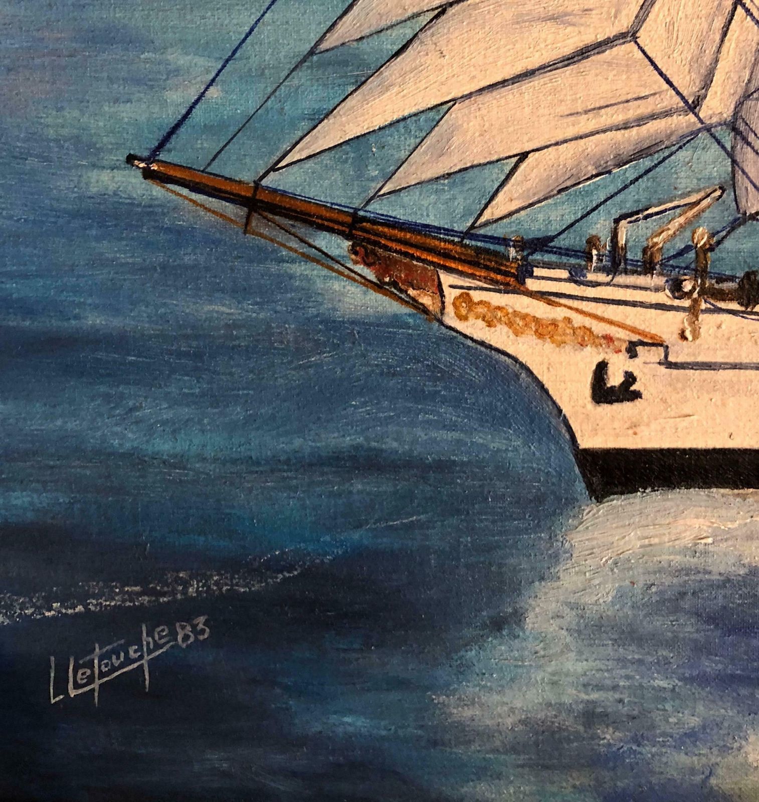 Louis Letouchesagres Ship Portrait Signed Oil Paintingc. 1983 photo for sale