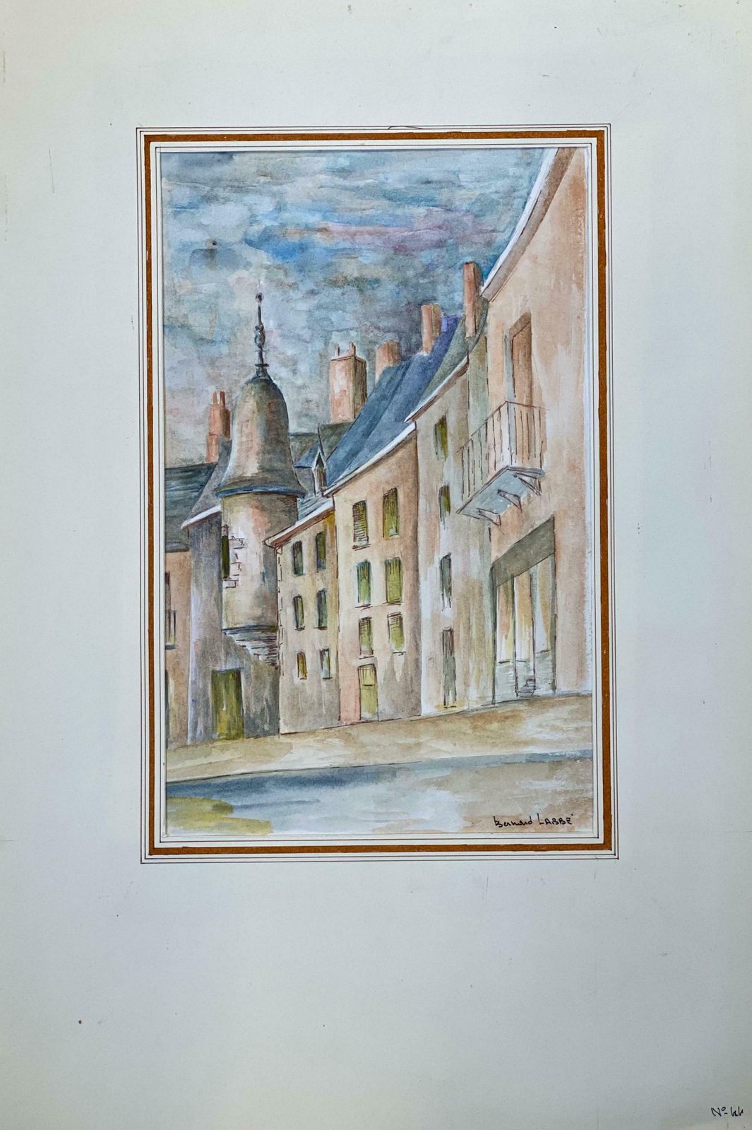 Bernard Labbe1950's French Modernist/ Cubist Painting Signed   Tall French Buildings1950's