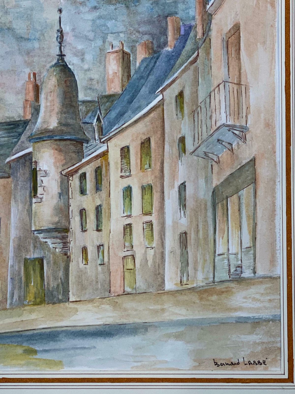 Bernard Labbe1950's French Modernist/ Cubist Painting Signed   Tall French Buildings1950's photo for sale