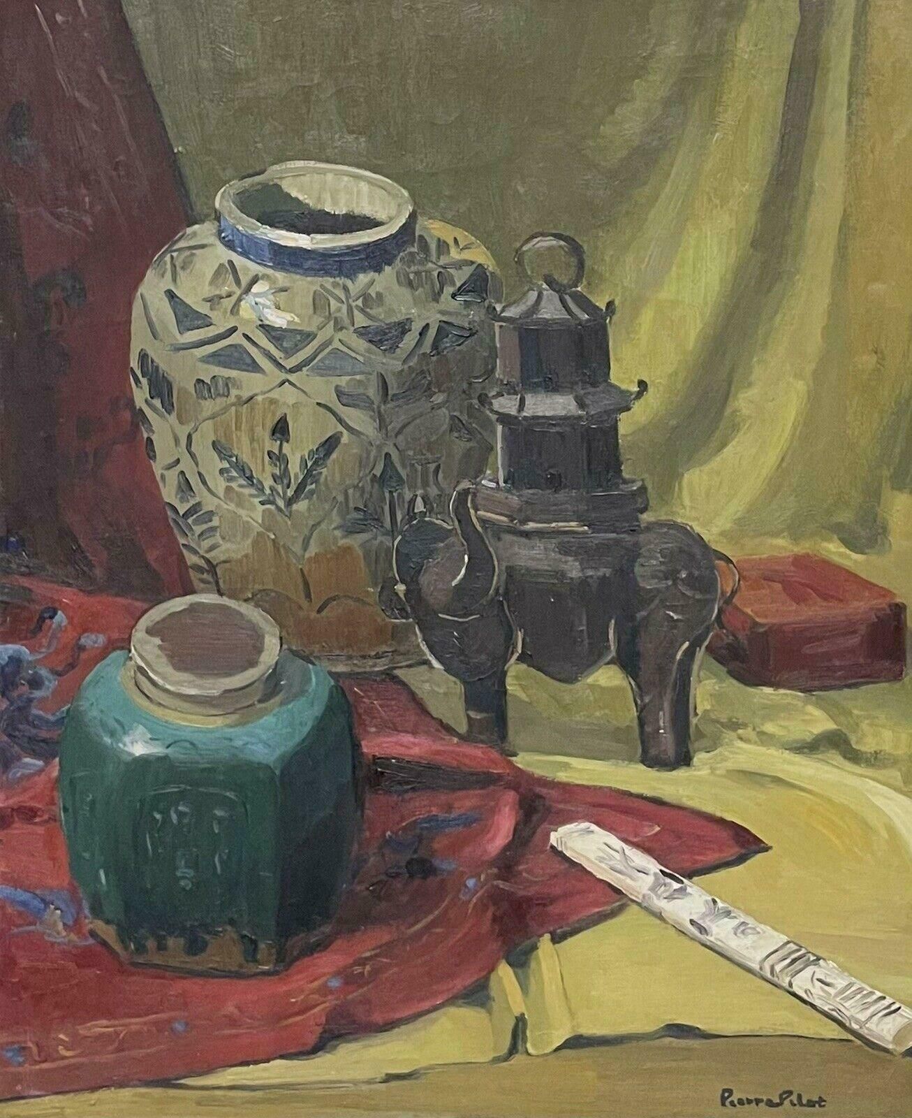 1950's Frenchmid 20th Century French Still Life Oriental Vases & Objects, Signed Oil