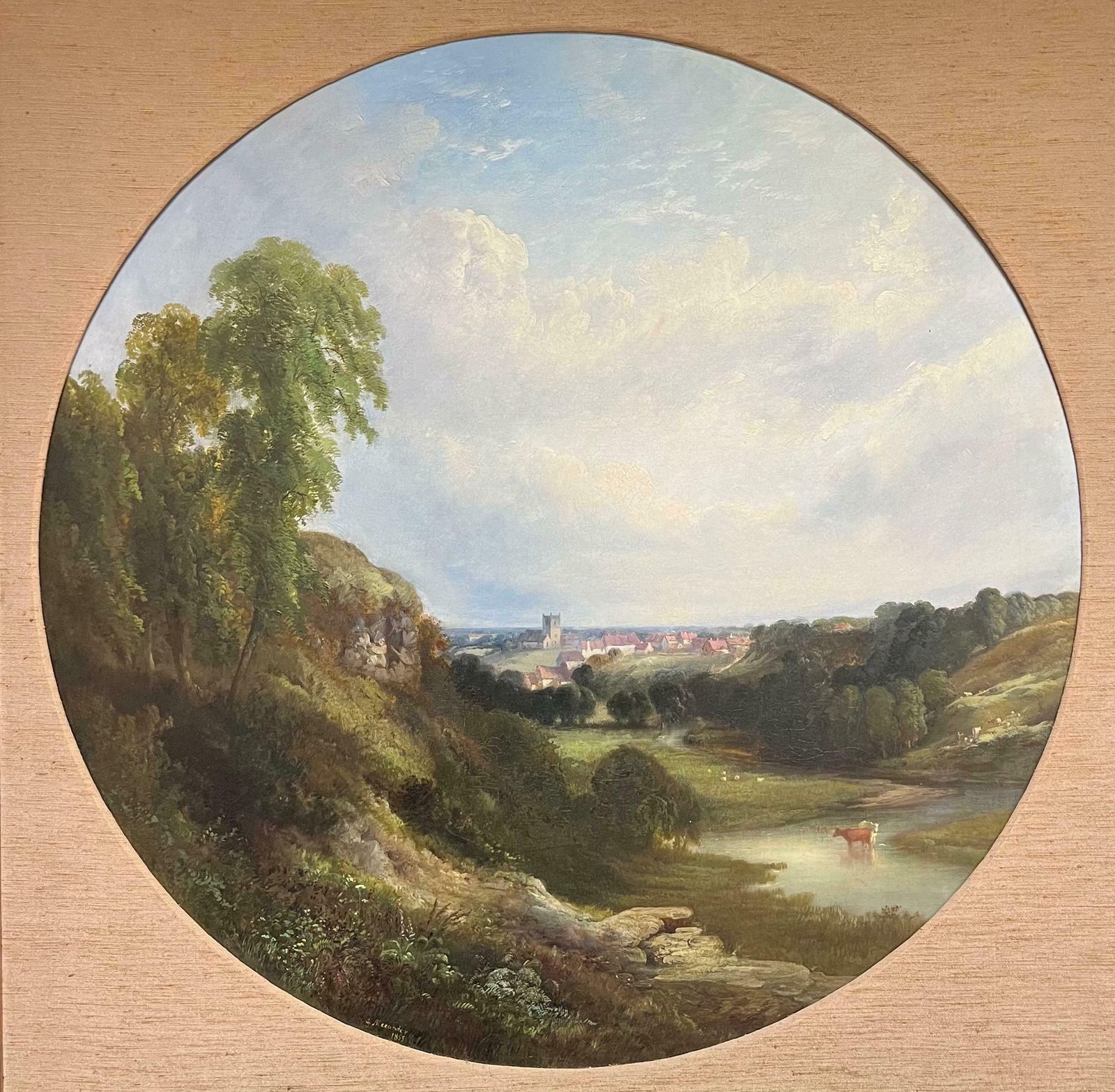 George Alexander (British, 1832 1913)very Large Victorian English Circular Oil Painting Kirkeneaton, Nr Pontefract1855 photo for sale