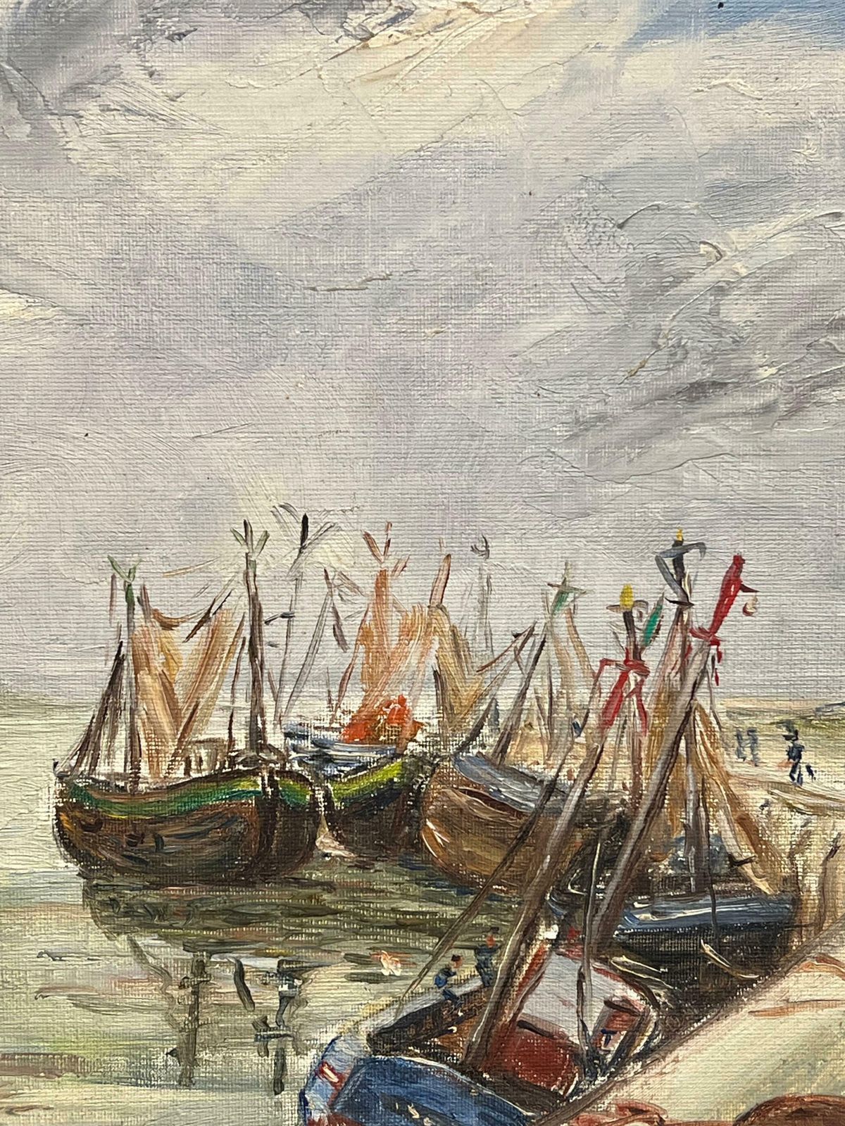 Simone Forgefishing Boats Anchored Along The Shore With A Red Sailed Dinghy Harbor Landscape19th Century photo for sale