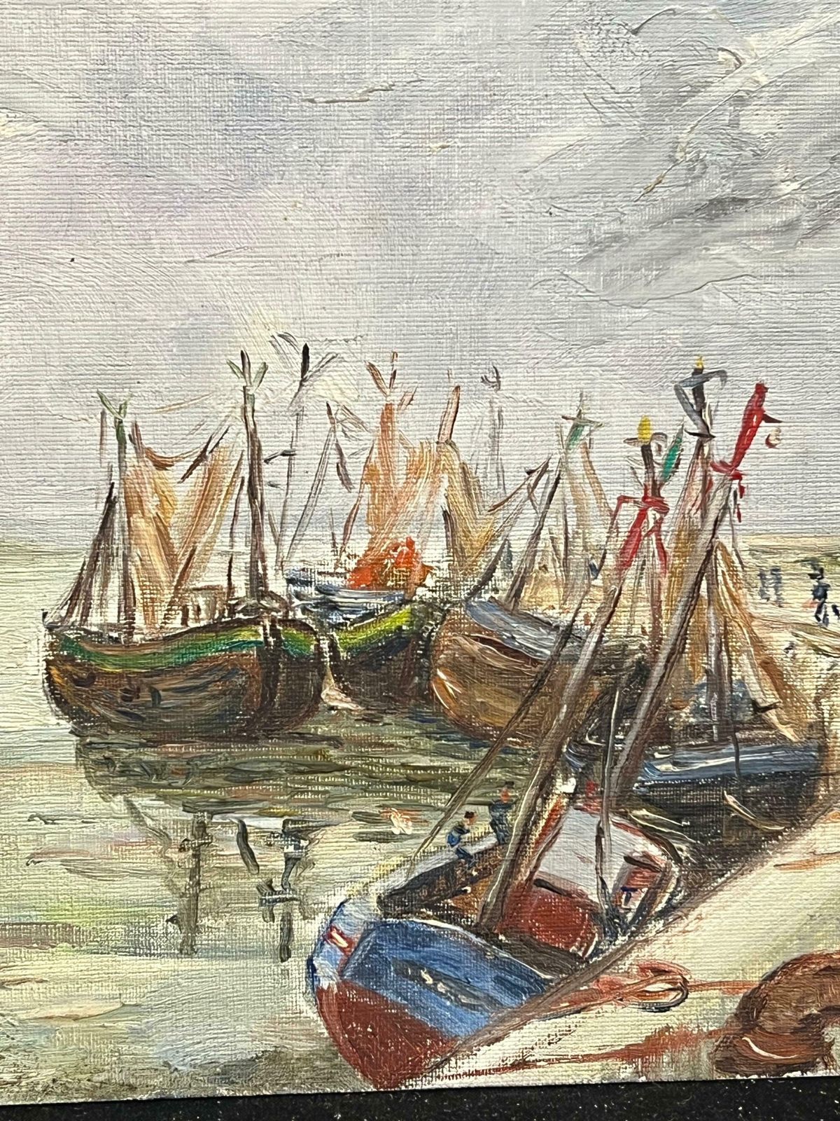 Simone Forgefishing Boats Anchored Along The Shore With A Red Sailed Dinghy Harbor Landscape19th Century photo vinterior