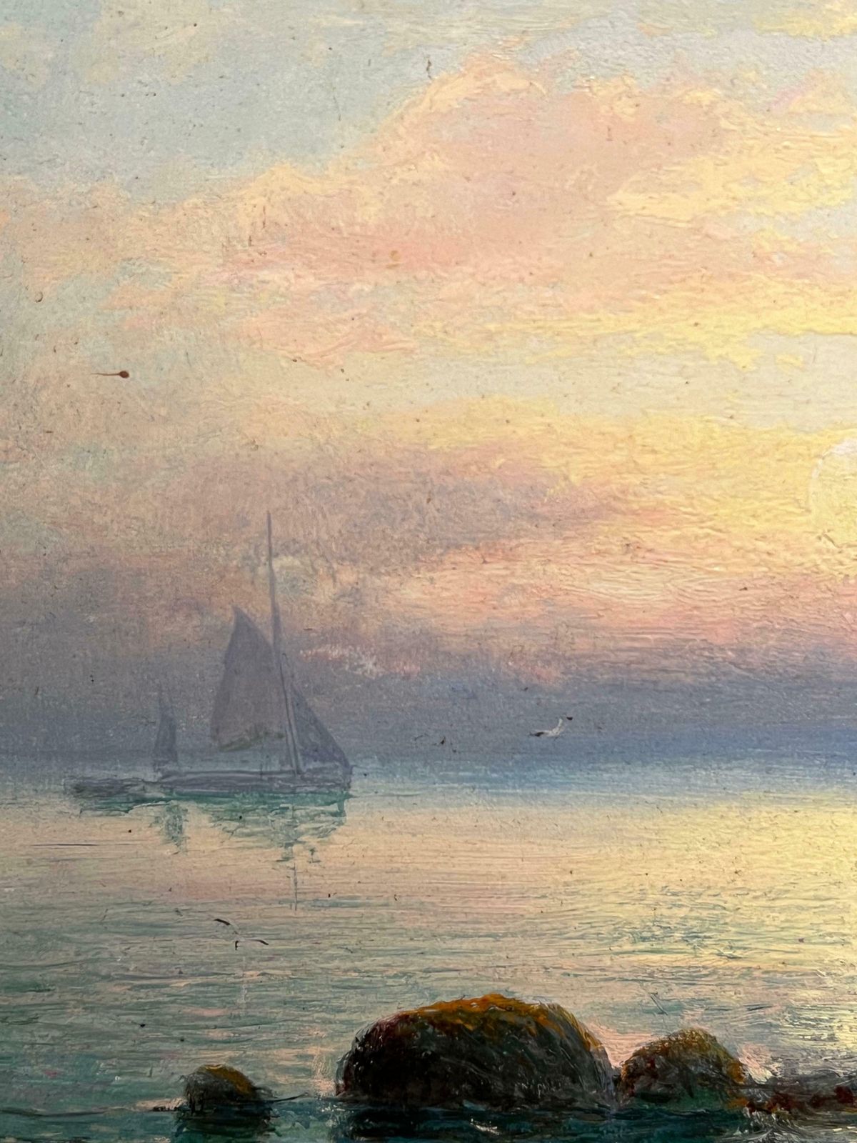 William Anslow Thornely (British, 1847 1907)antique British Marine Oil Painting Tantallon Castle Scotland Coastal Sunset19th Century photo 1790.0