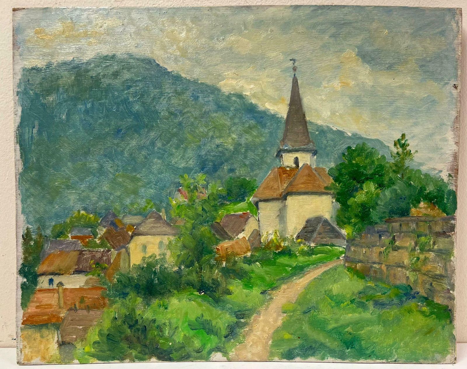 Regine Davidquaint Village With Church Spire Verdant Hills Peaceful Countryside Setting1950's photo vinterior