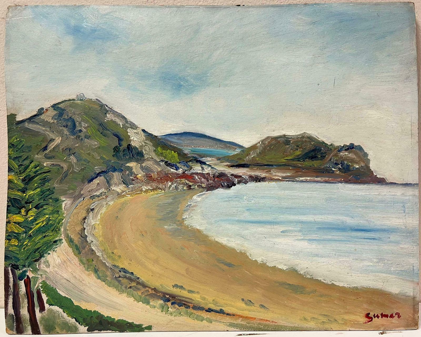 Simone Forgecurving Coastal Bay With Rocky Cliffs Sandy Shoreline Breezy Seaside Landscape19th Century photo furniture
