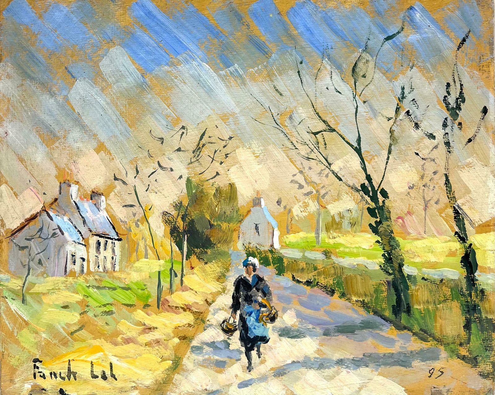 Fanch Lelfigure Strolling In The Sunlit Cottage Rural Path Normandy France20th Century