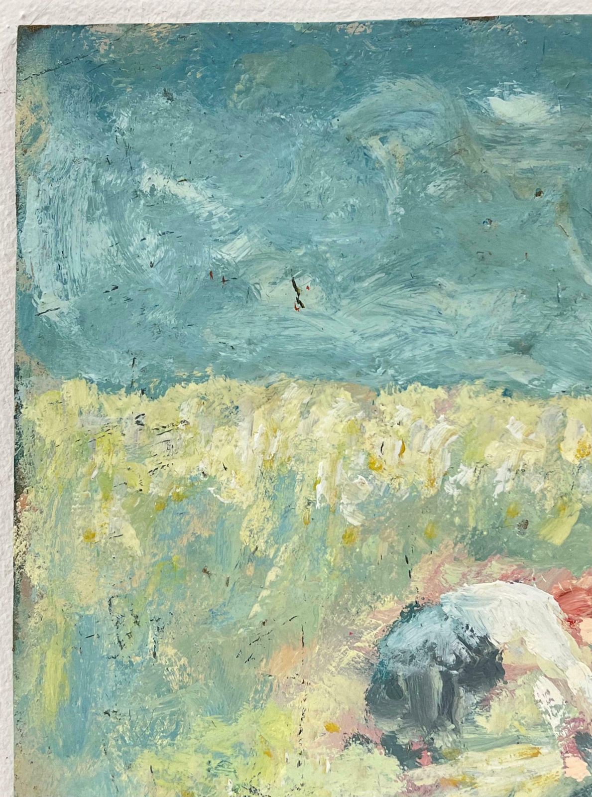 Fanch Lelfarmers Working In Sunlit Landscape Beneath A Deep Blue Sky French Oil Painting20th Century photo for sale
