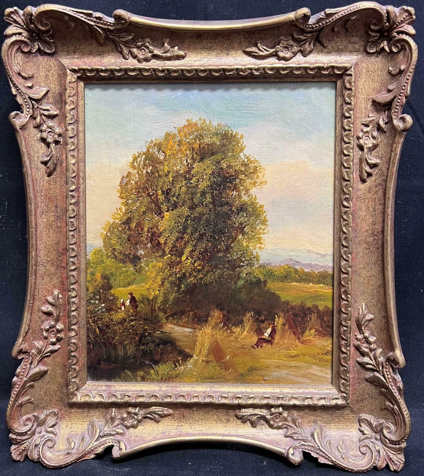 Victorian Englishantique 19th Century English Oil Painting Countryside Golden Harvest Fields 19th Century
