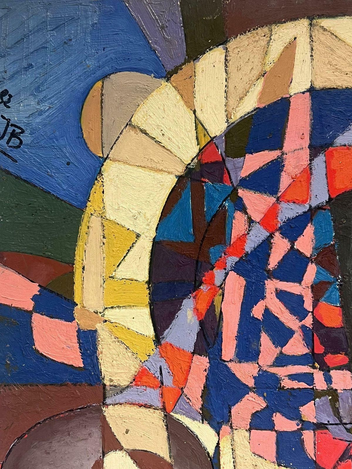 Jean Besnardlarge 20th Century French Abstract Cubist Composition Signed Oil Painting photo furniture