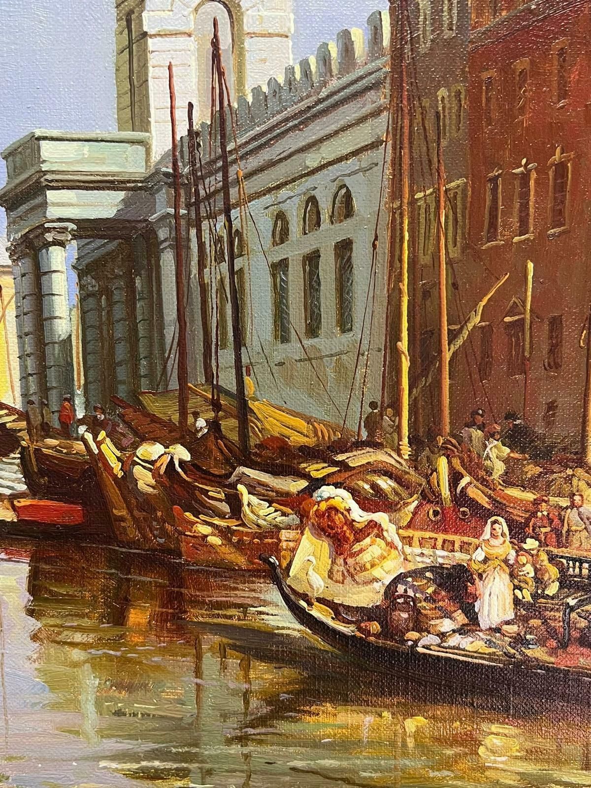 English Artistbustling Sunlit Venice With Gondolas And Sailboats Scenic Classical Oil Painting photo vintage