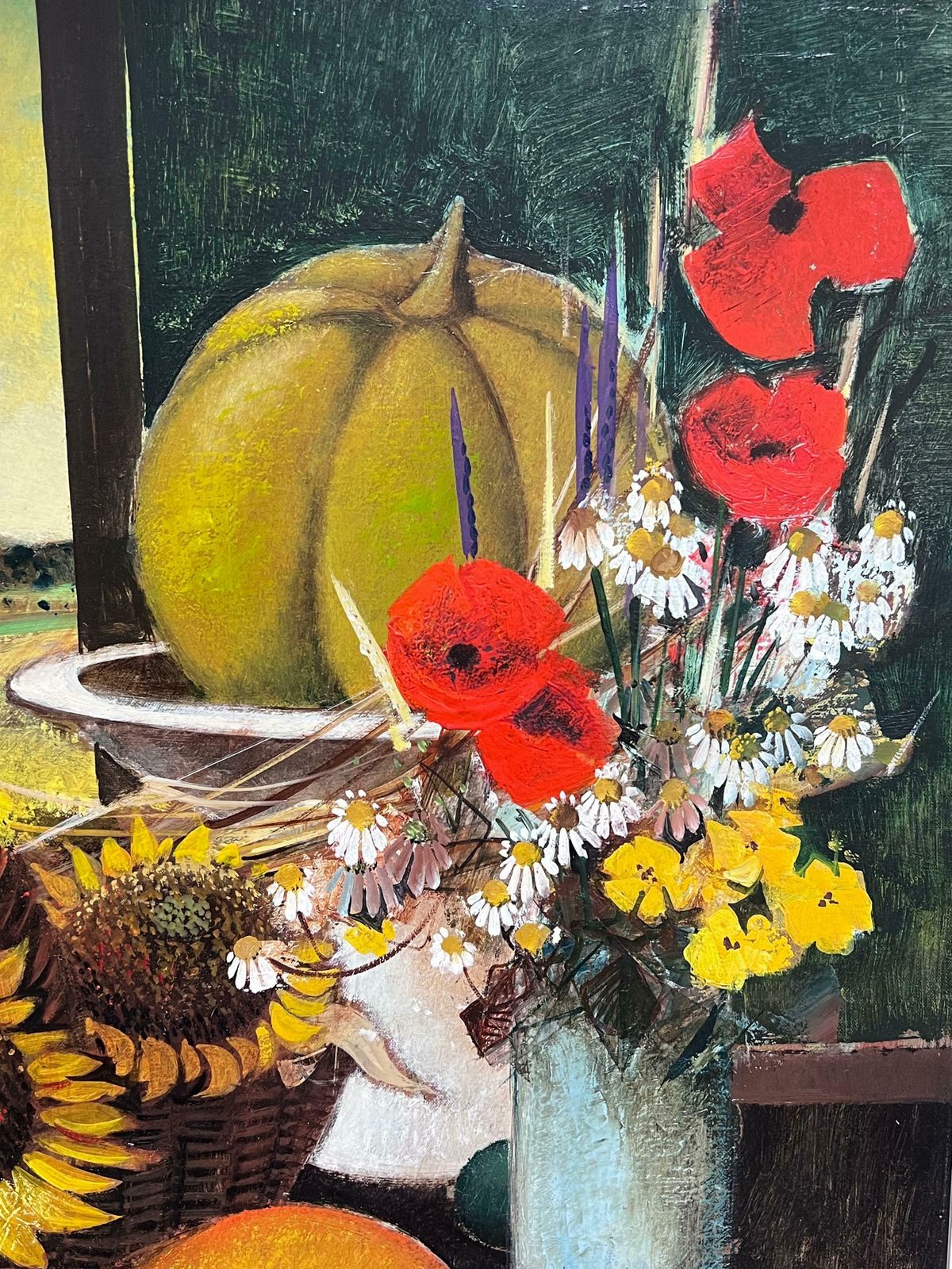 Robert Vernet Bonfortlarge French Modernist Signed Oil Painting Harvest Fruits & Flowers In Provence1987 photo Art