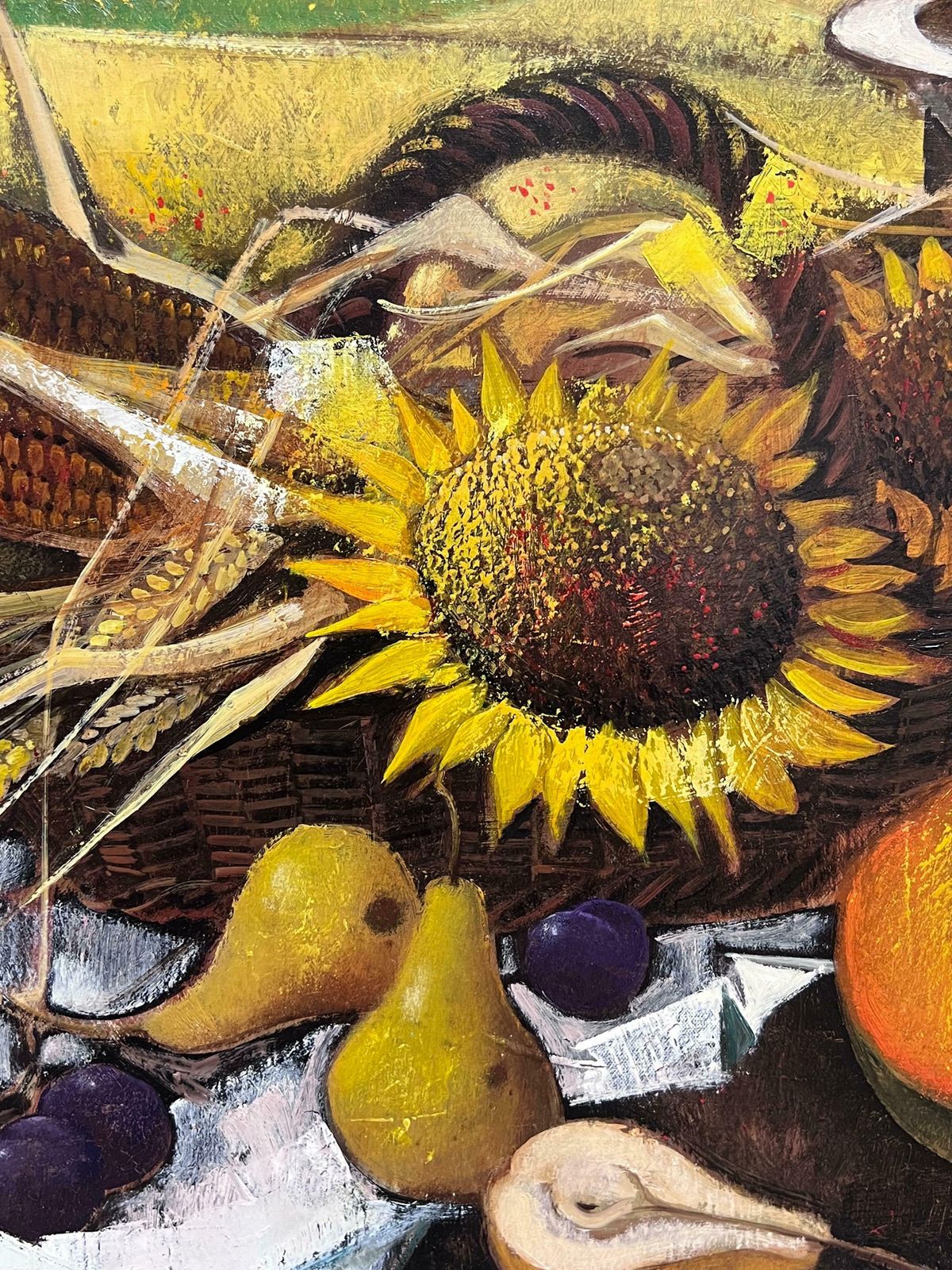 photo furniture Robert Vernet Bonfortlarge French Modernist Signed Oil Painting Harvest Fruits & Flowers In Provence1987