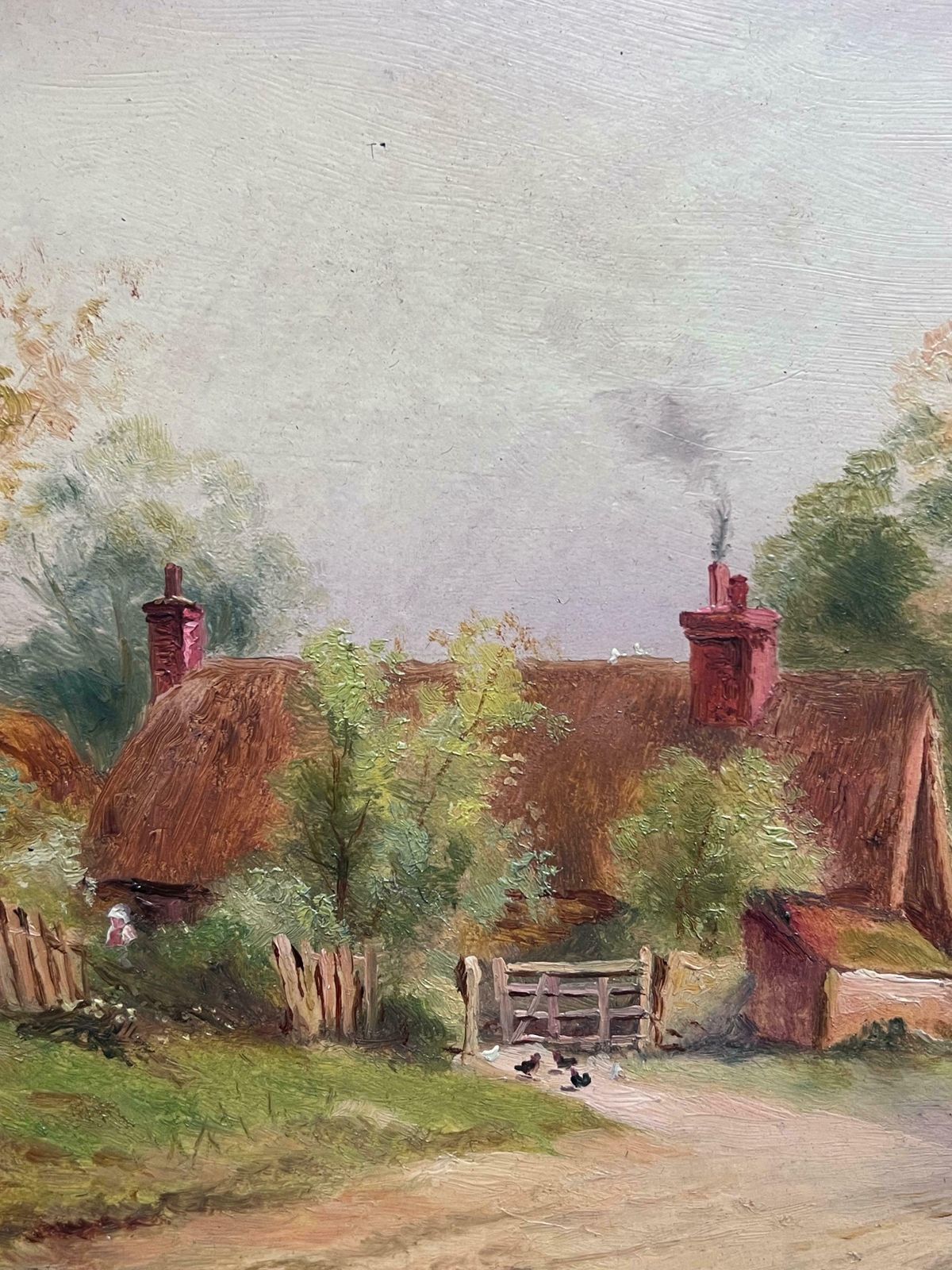 British Victorianantique English Signed Oil Painting Shepherd Leading Sheep Village Country Lane19th Century photo 1120.0