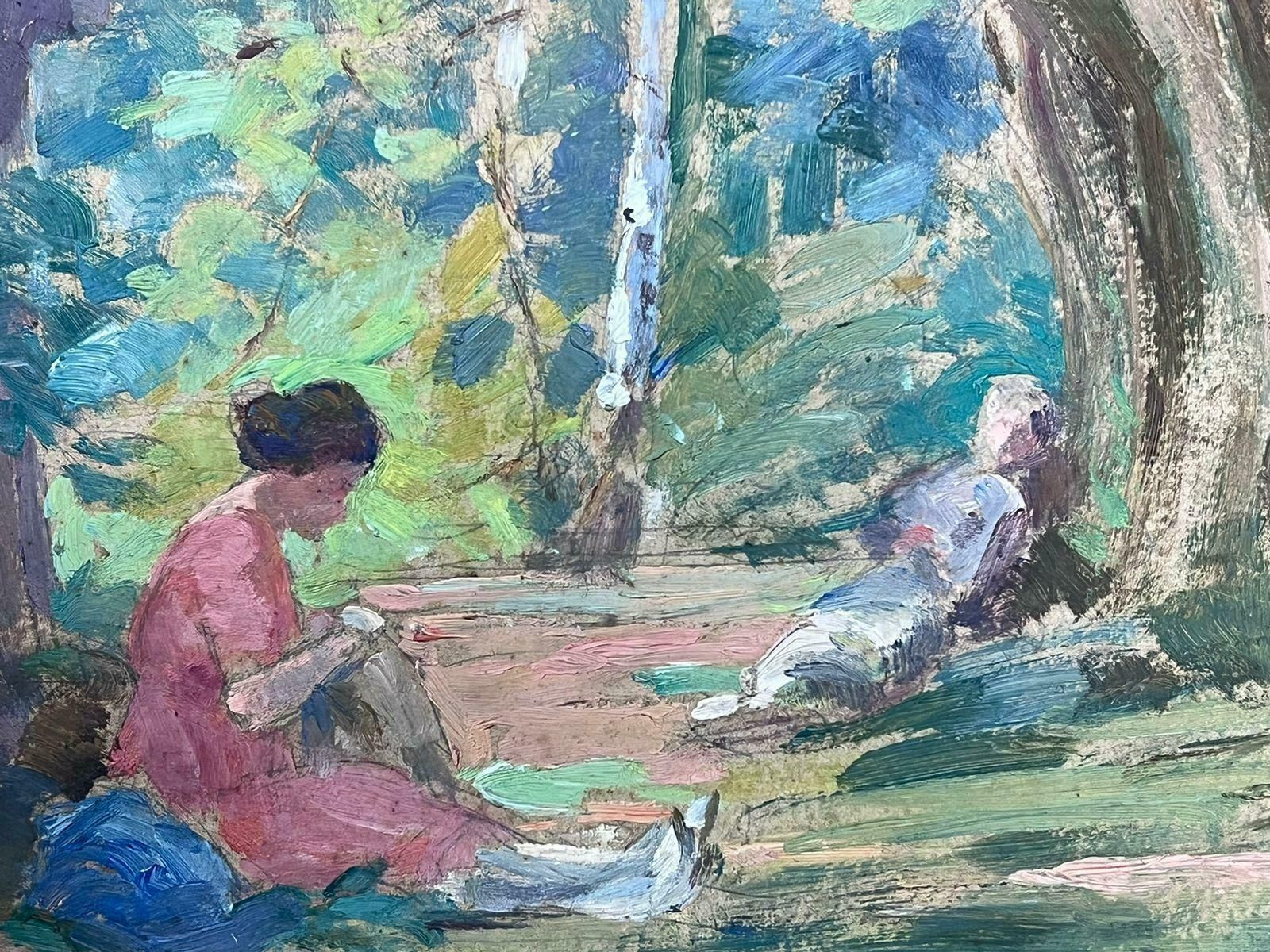 Louise Alix1930's French Impressionist Oil Female Artist Ladies In Dappled Light Woodland1930's photo furniture