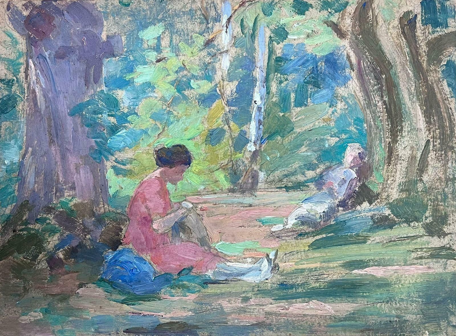 Louise Alix1930's French Impressionist Oil Female Artist Ladies In Dappled Light Woodland1930's photo for sale